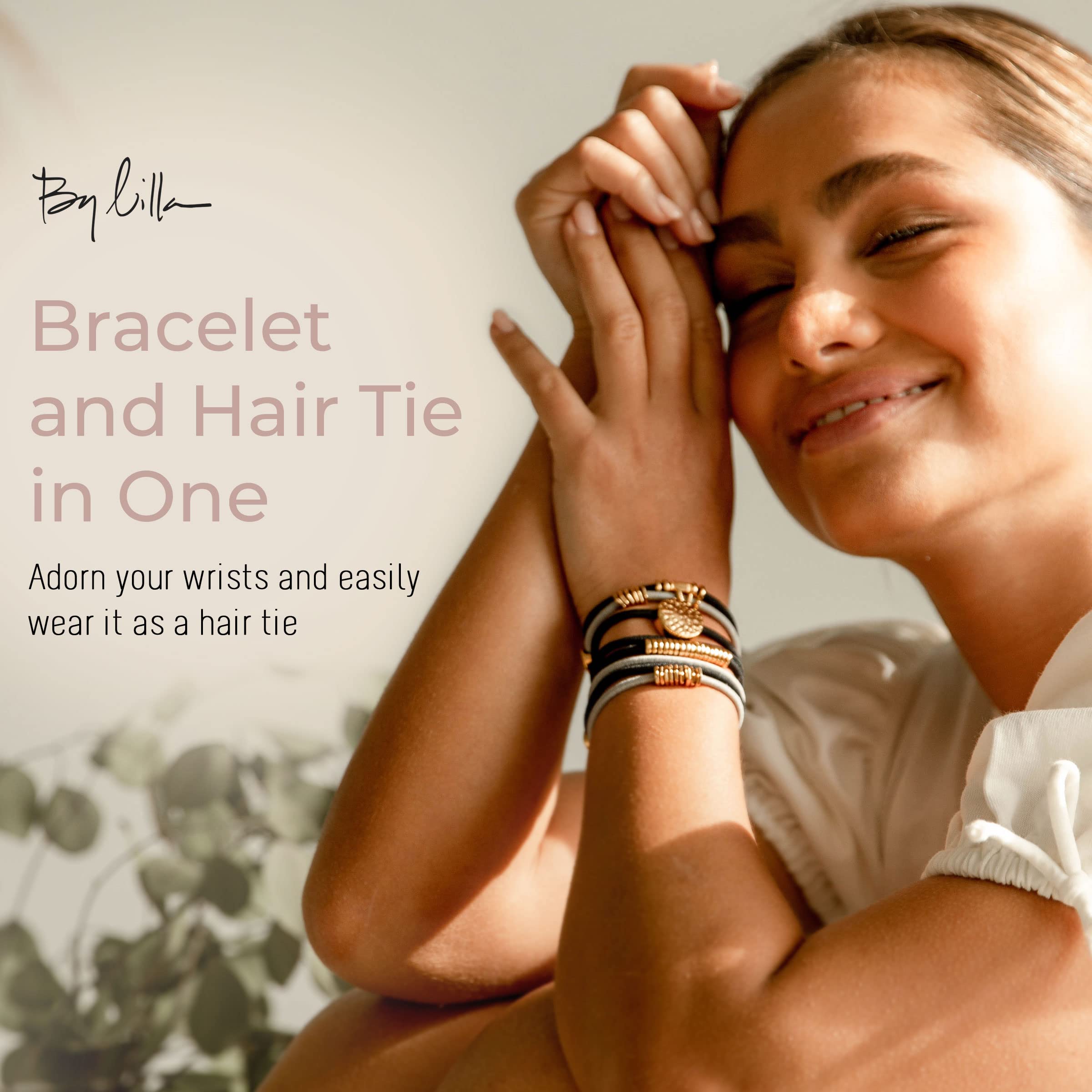 By Lilla Hair Ties, Bracelet Hair Ties - Moonlight Stack Ponytail Holders And Stylish Hand Bracelets - Premium Hair Tie Bracelet