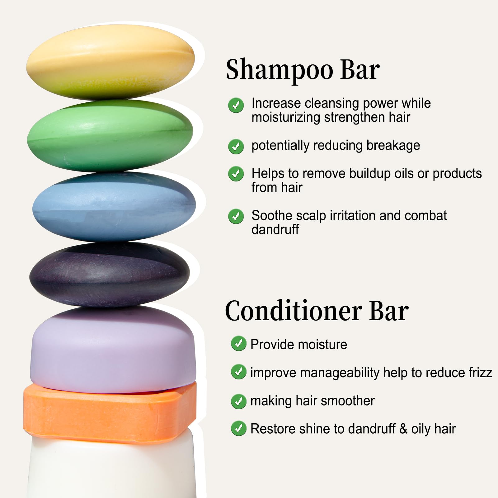 Shampoo Bar and Conditioner Bar Set - Promote Hair Growth & Purifying, Paraben Free and Sulfate Free for Men & Women Dandruff Oi