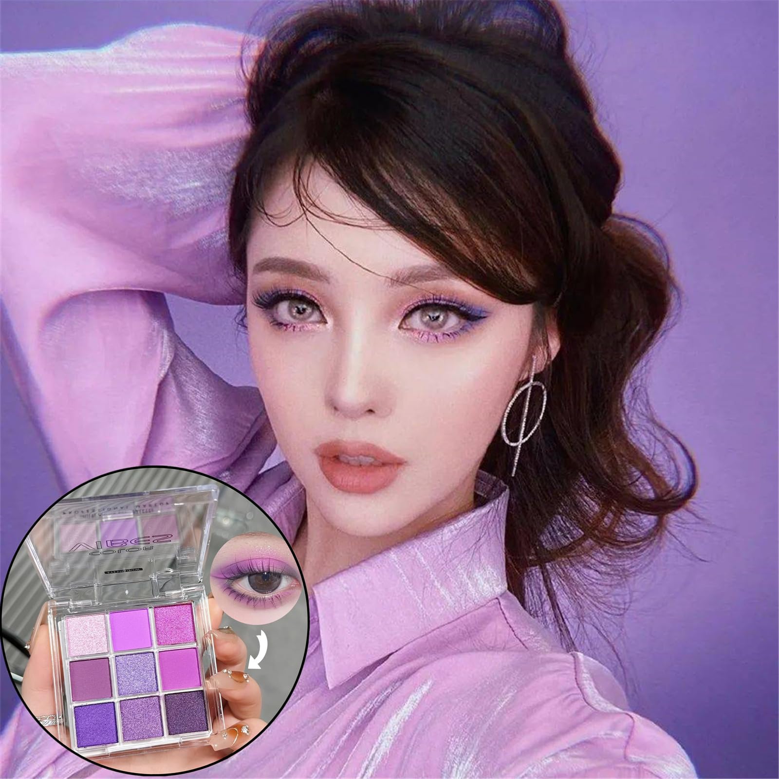 Go Ho 9 Colors Purple Eyeshadow Palette,Light To Dark Purple Eye Shadow Palette,Matte&Shimmer Eye Makeup Palette,Waterproof Powd