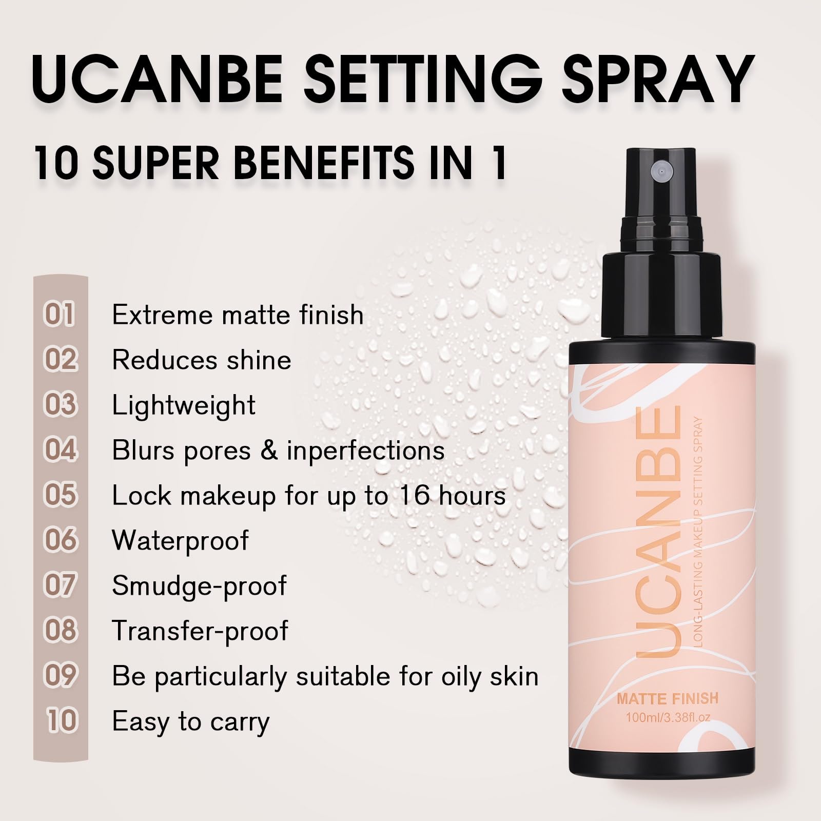 Ucanbemakeup Long Lasting Makeup Setting Spray Kit - 3.38 Fl Oz Super Matte Finish Setting Mist Lightweight Face Make Up Fixer F