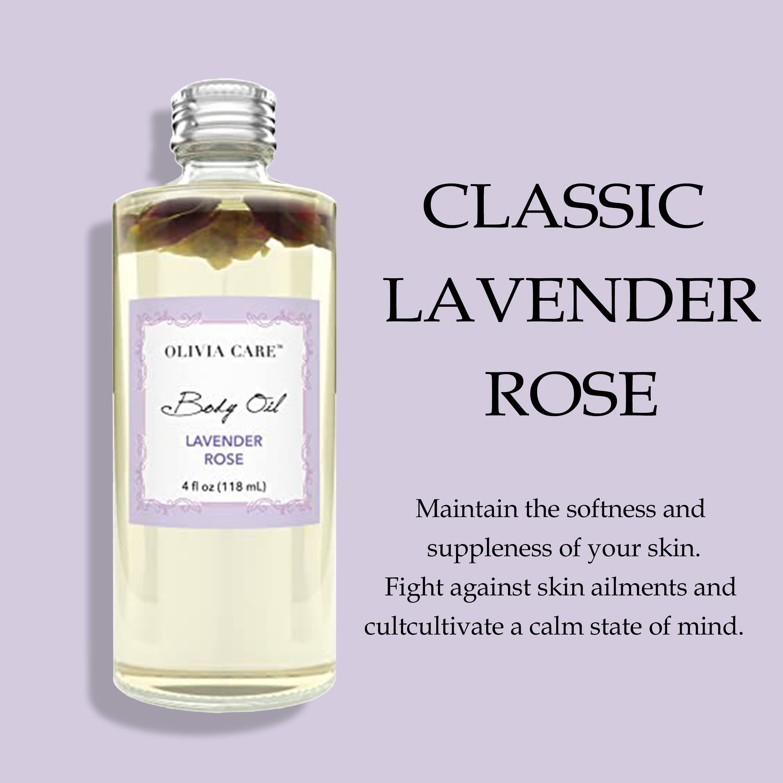Olivia Care Body Oil Lavender Rose Vegan & Natural Perfume Oil For Women | Hydrating After Bath Oil- Infused With Vitamin E, K &