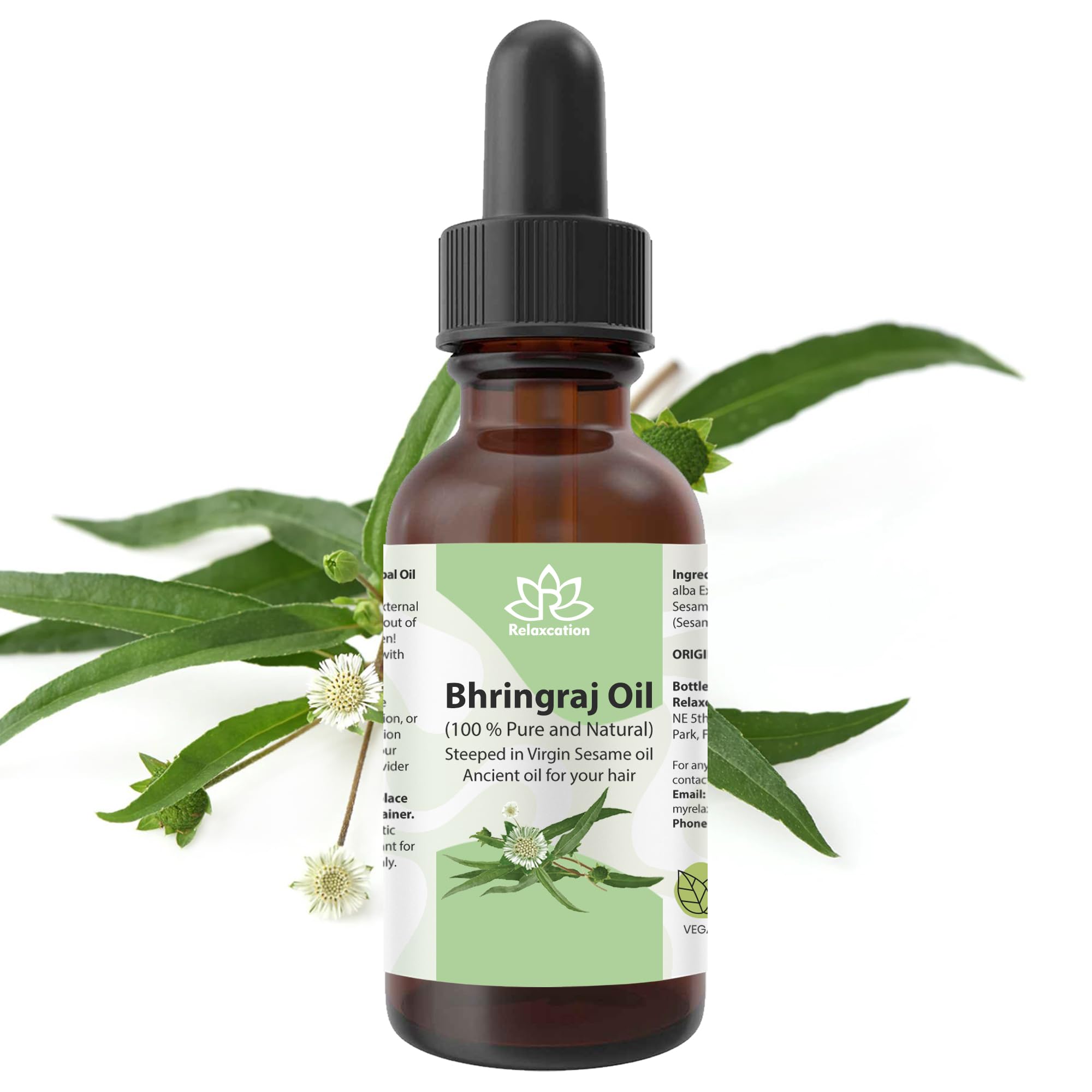 Relaxcation Organic Bhringraj Oil Infused in Sesame Seed Oil  100% Pure & Natural Ayurvedic Hair and Scalp  Cold Infused, Unre