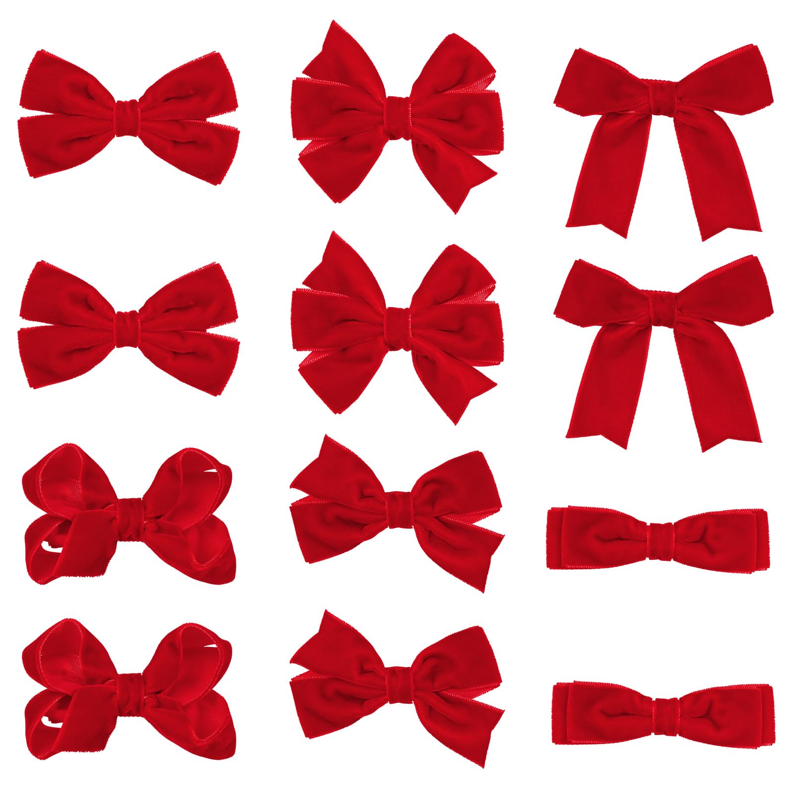 Red Velvet Ribbon Bow Hair Clip 12pcs 3in Christmas Dressy Bow Alligator Barrettes Valentines New Year Ponytail Decor Accessory 