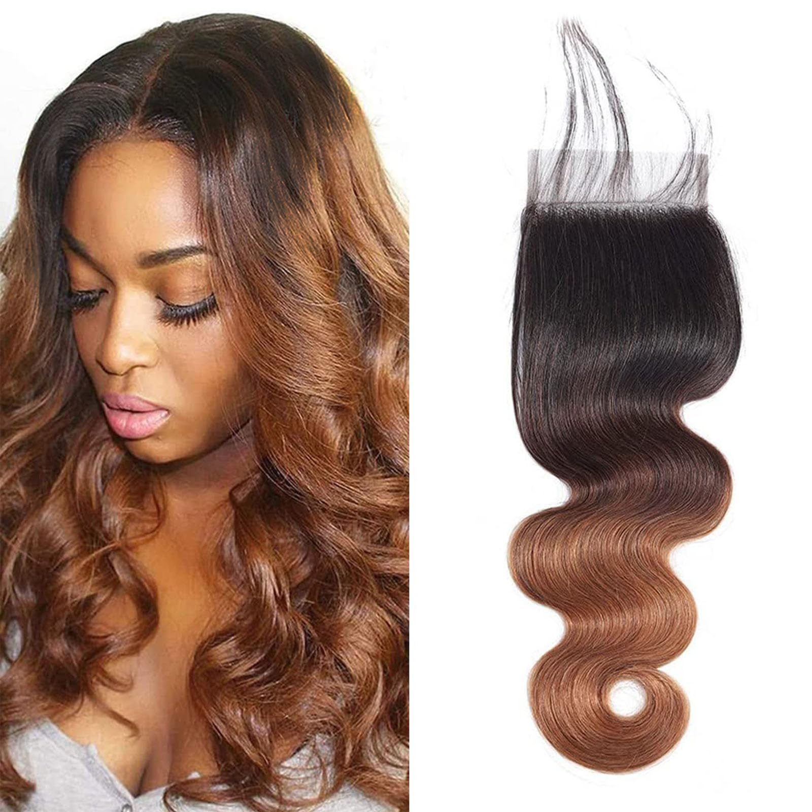 1b/30 4x4 Hd Transparent Lace Ombre Closure Brazilian Virgin Hair Body Wave 20 Inch Honey Blonde Closure Pre Plucked With Baby H