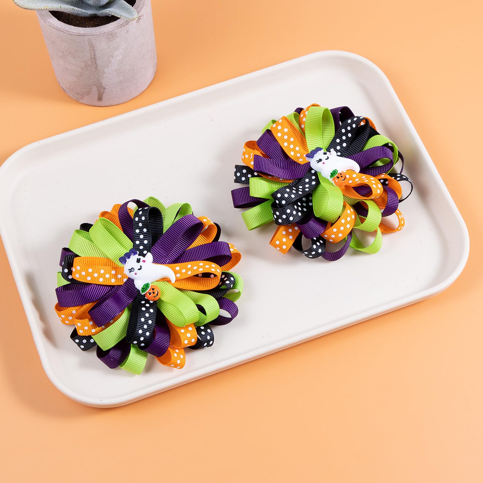 Halloween Korker Hairbow Clips Girls Spider Ghost Pumpkin Curly Corker Ribbon Cheer Bow Alligator Barrette Pins Handmade Cute Co