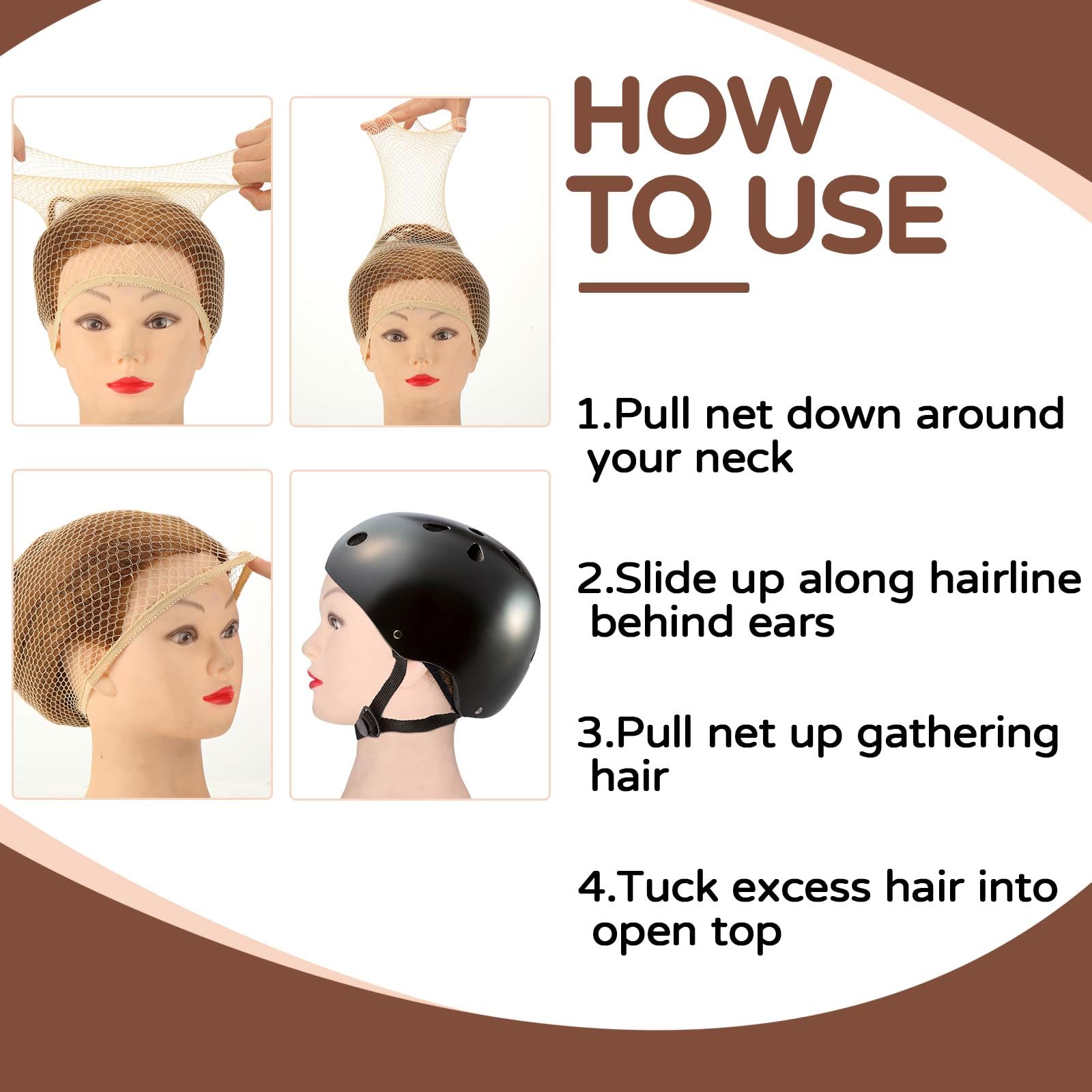 Yuxung 4 Pieces Equestrian Hair Net Women Ride Hair Net No Knot Cap Weaving Caps Wig for Long and Short(Blonde)