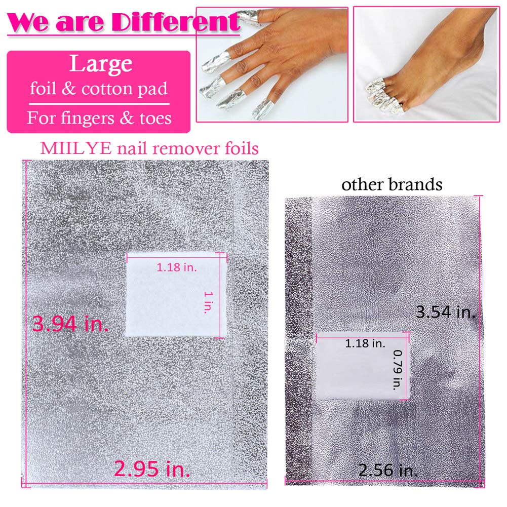 MIILYE Nail Polish Remover Foil Wraps for Acrylic/Dip Powder/UV/Gel/Polish Varnish Soak-off Removal, with Pre-attached Lint Free