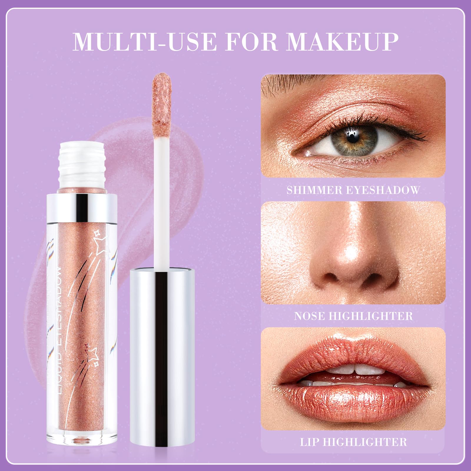 Hotiary Glitter Liquid Eyeshadow, Metallic Glitter Shimmer Sparkling Eye Shadow, Long Lasting Waterproof High Pigments Sparkling