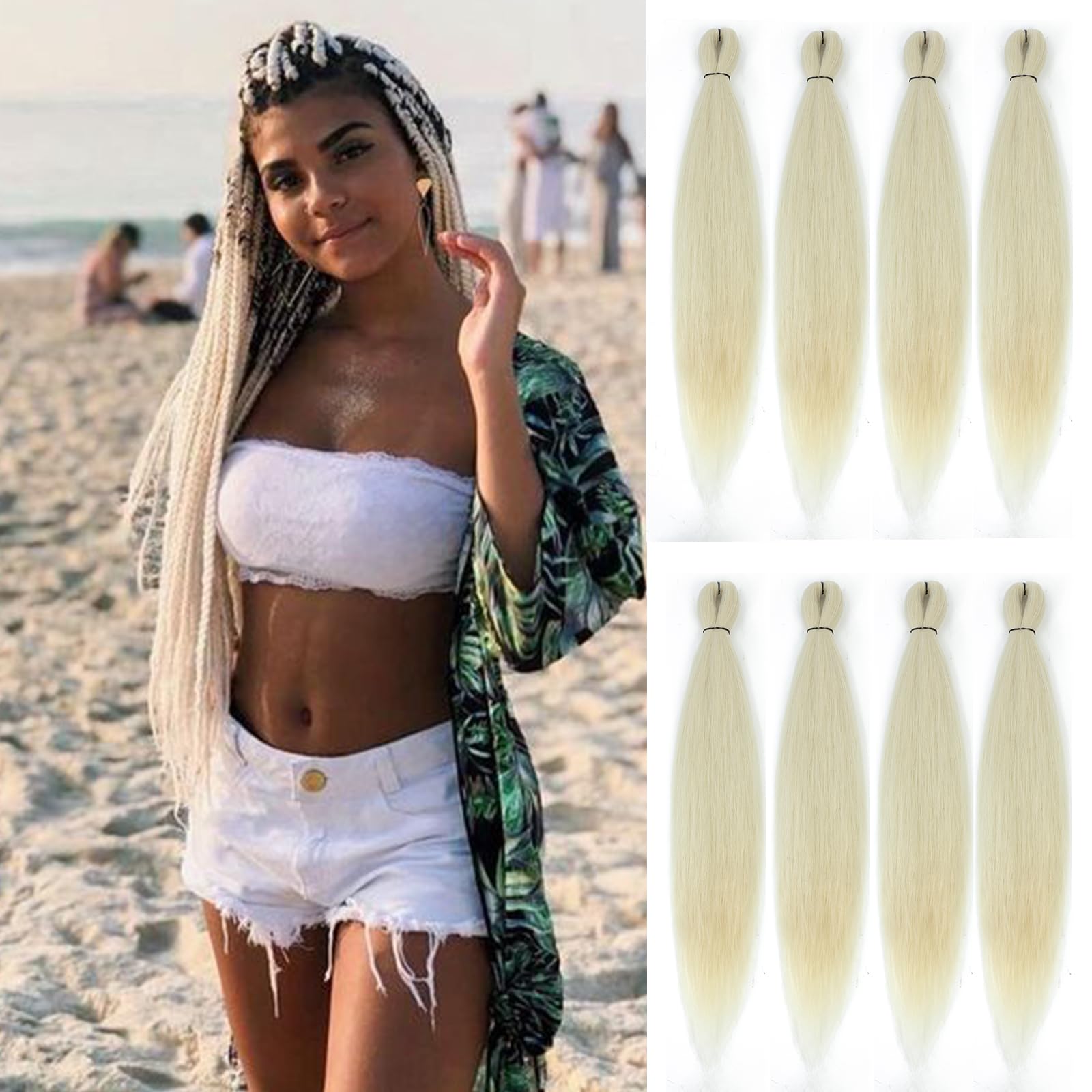 Rosdina Pre-Stretched Braiding Hair - 30 Inch 8 Packs Off-White Super Long Braiding Hair For Twist Or Box Braids, Yaki Texture H