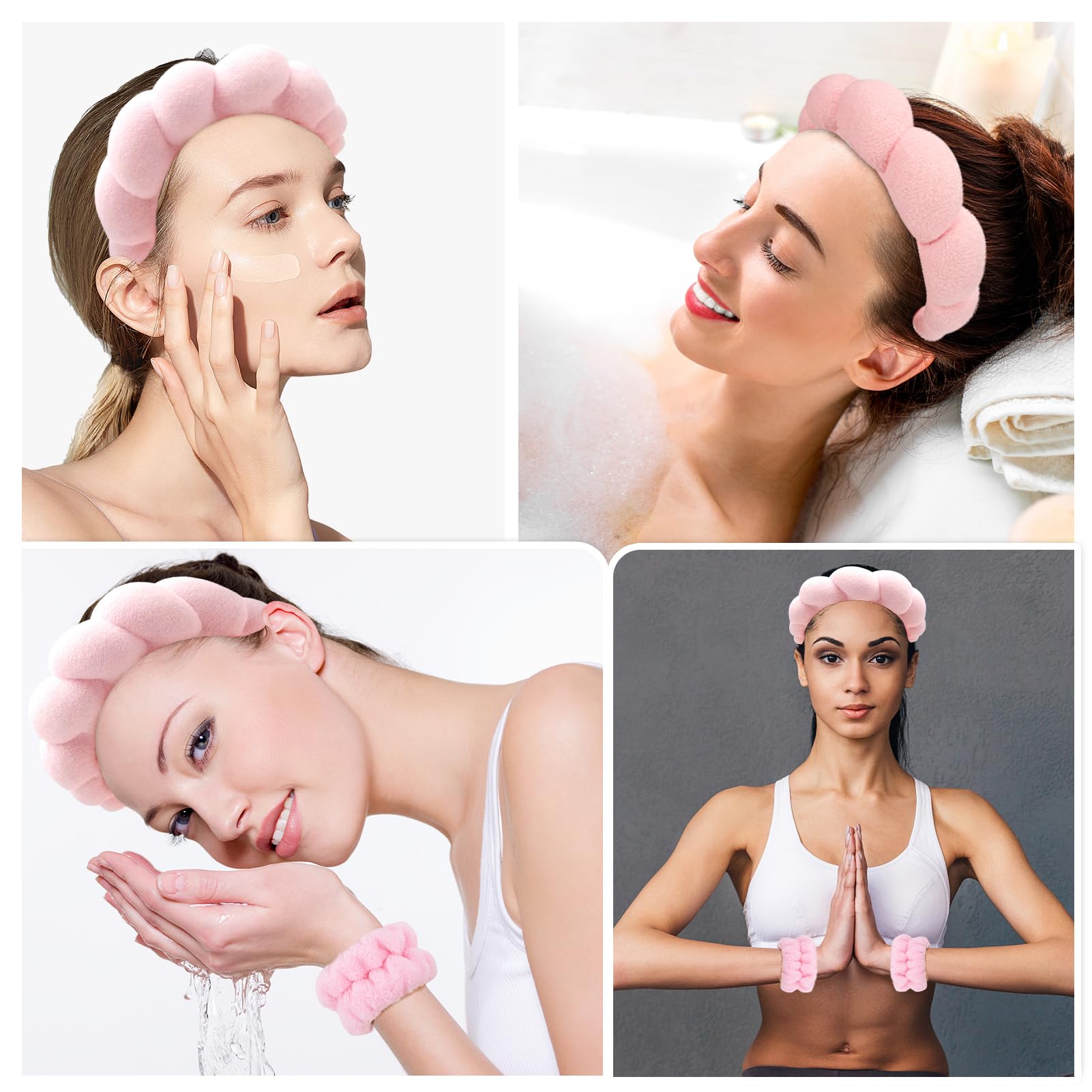 Zkptops Spa Headband For Washing Face Wristband Set Sponge Makeup Skincare Headband Wrist Towels Bubble Soft Get Ready Hairband