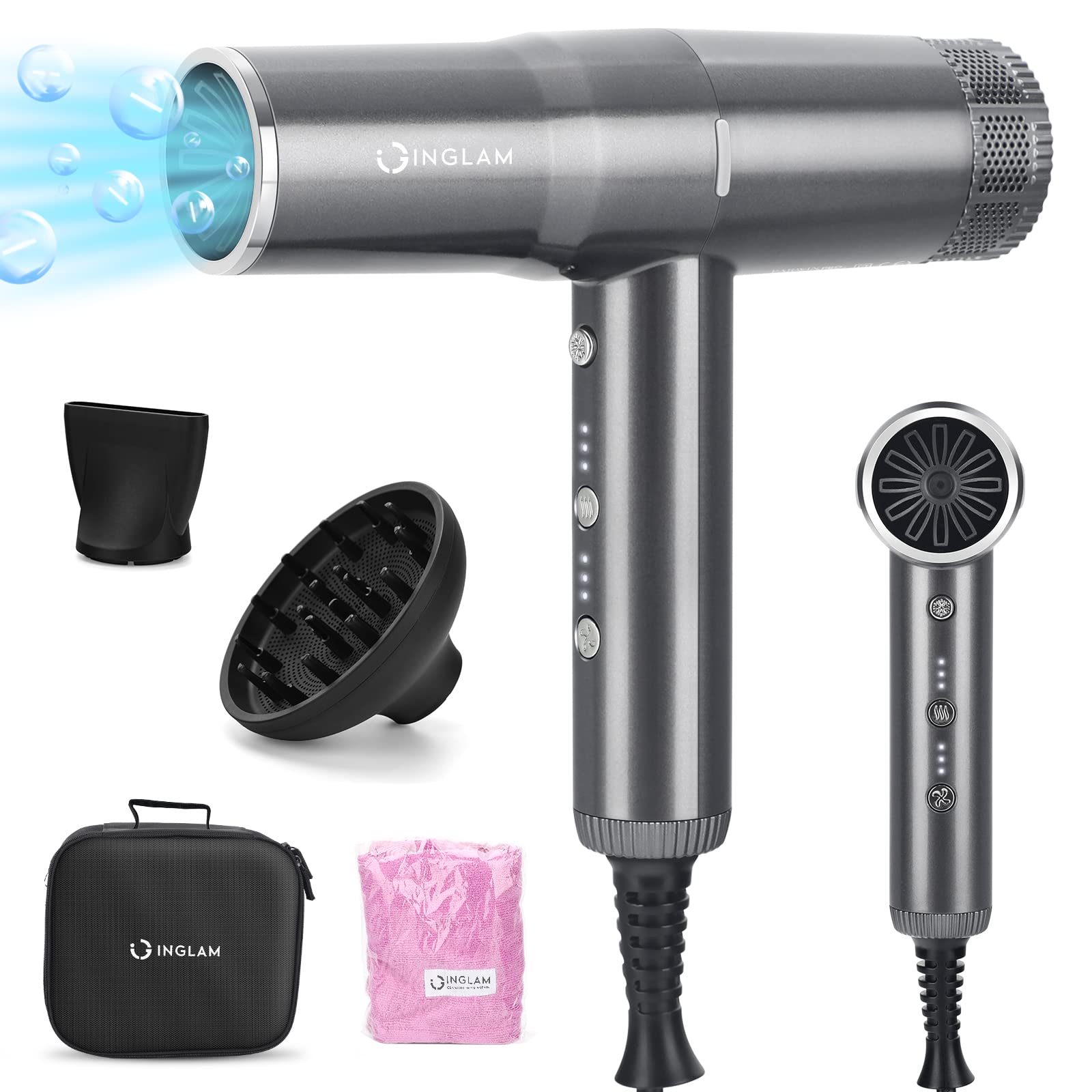 Blow Dryer with Diffuser, IG INGLAM Professional Hair Dryer 110,000RPM Brushless Motor High Speed Low Noise Constant Temperature