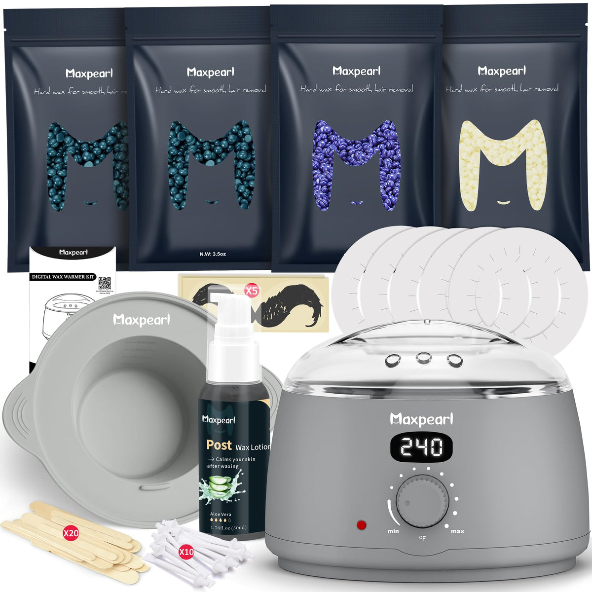 Maxpearl Hair Removal Waxing kit for Men, Nose & Ear Wax Kit with Silicone Pot - Hair Removal for Unwanted Coarse Male Body Hair
