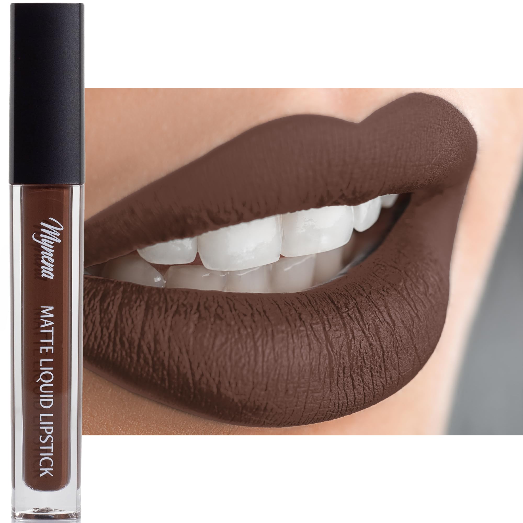 Mynena Brown Long-Lasting Matte Liquid Lipstick Intense Color Smudge-Proof & Waterproof Comfortable Hydrating Shea Butter Vegan