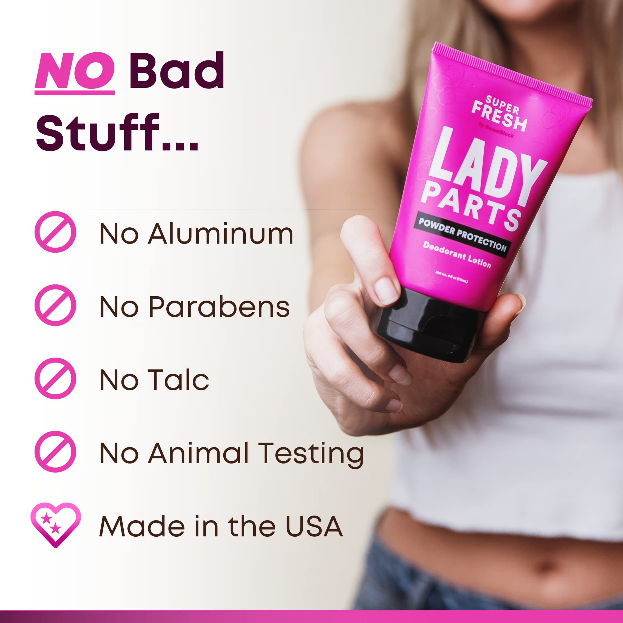 Super Fresh Lady Parts Feminine Hygiene Deodorant Lotion For Breasts, Private Parts, Crotch & Inner Thigh To Stop Odor & Frictio