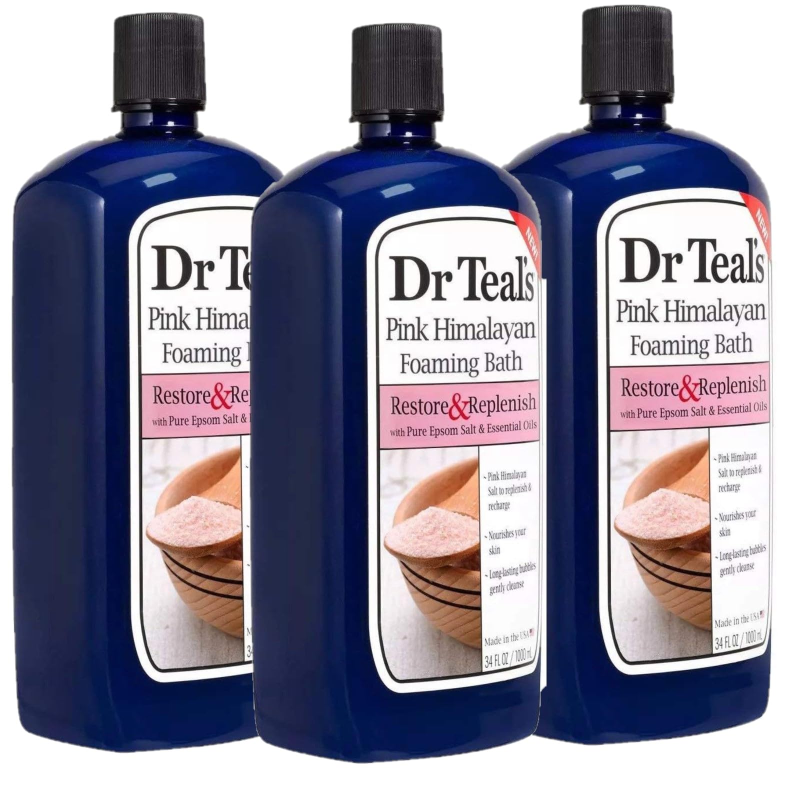 Dr Teal'S Pink Himalayan Salt Foam Bath Gift Set (3 Pack, 34Oz Ea.) - Essential Bergamot & Sweet Orange Oils Blended With Pure E