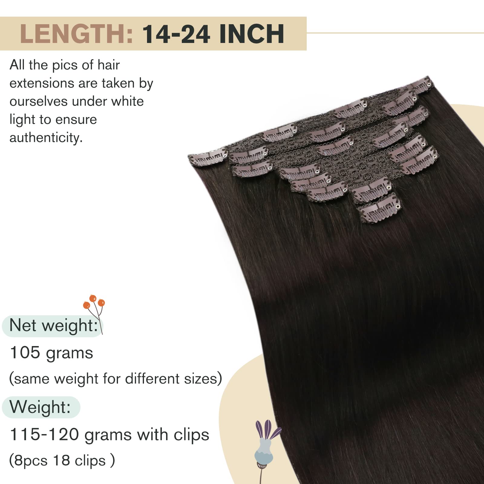 Ugeat 16 Inch Clip In Extensions Human Hair #2 Darkest Brown Clip In Hair Extensions Real Human Hair Double Weft With Lace Clip