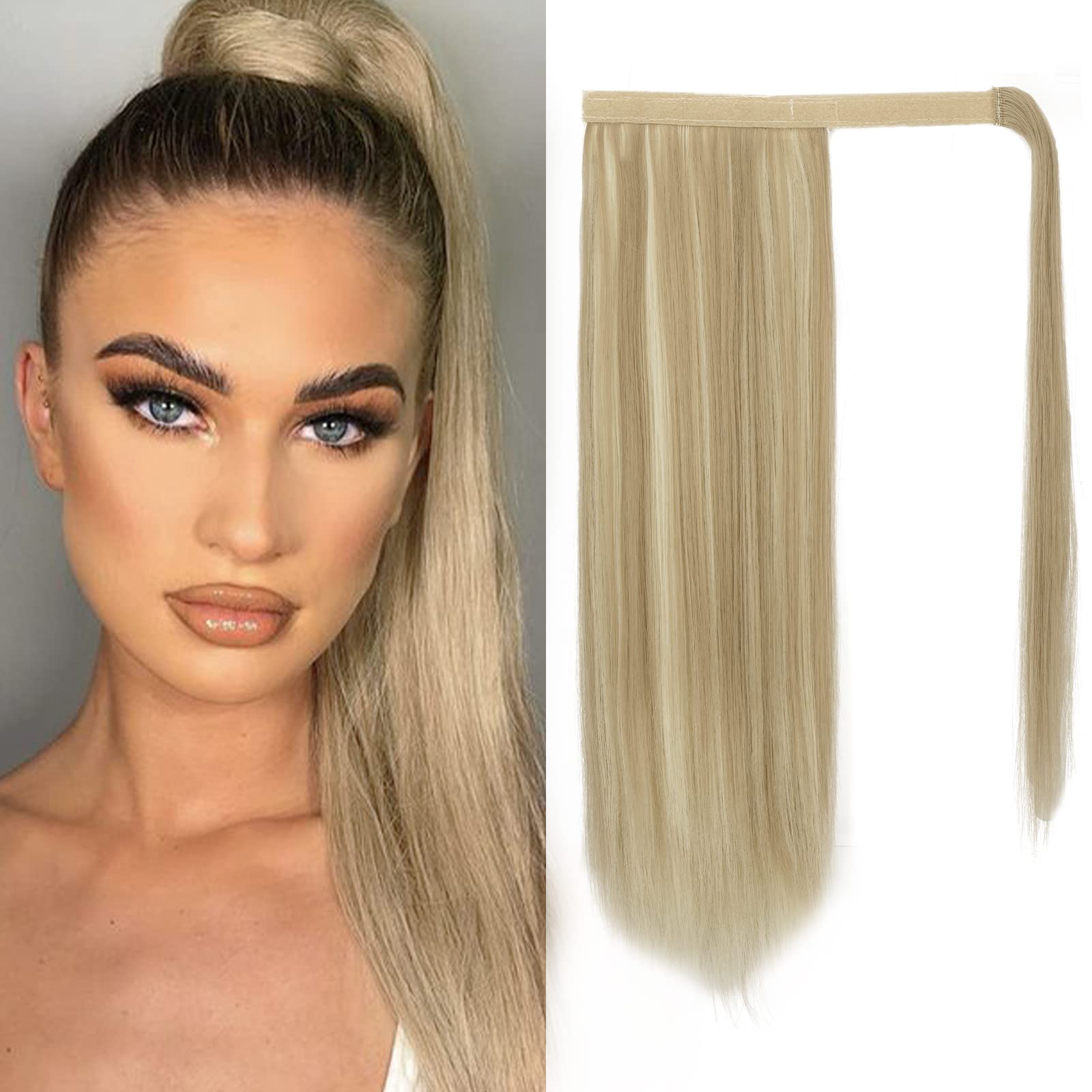 Barsdar 18'' Straight Ponytail Extension, Long Straight Wrap Around Synthetic Clip In Ponytail Hair Extensions Hairpieces For Wo