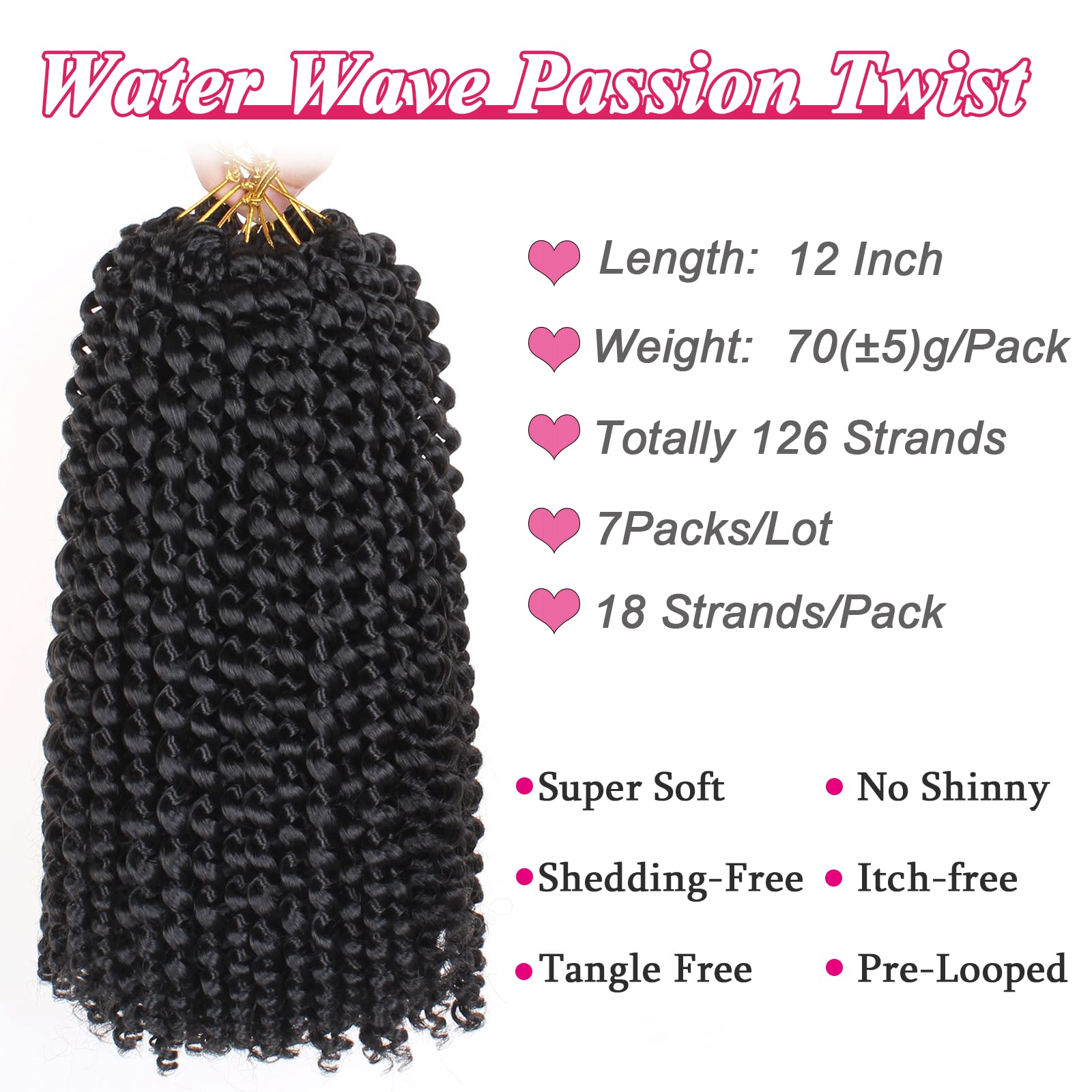 Leeven 12 Inch Water Wave Crochet Hair For Passion Twists 7 Packs Short Bob Passion Twist Hair For Butterfly Locs Natural Black