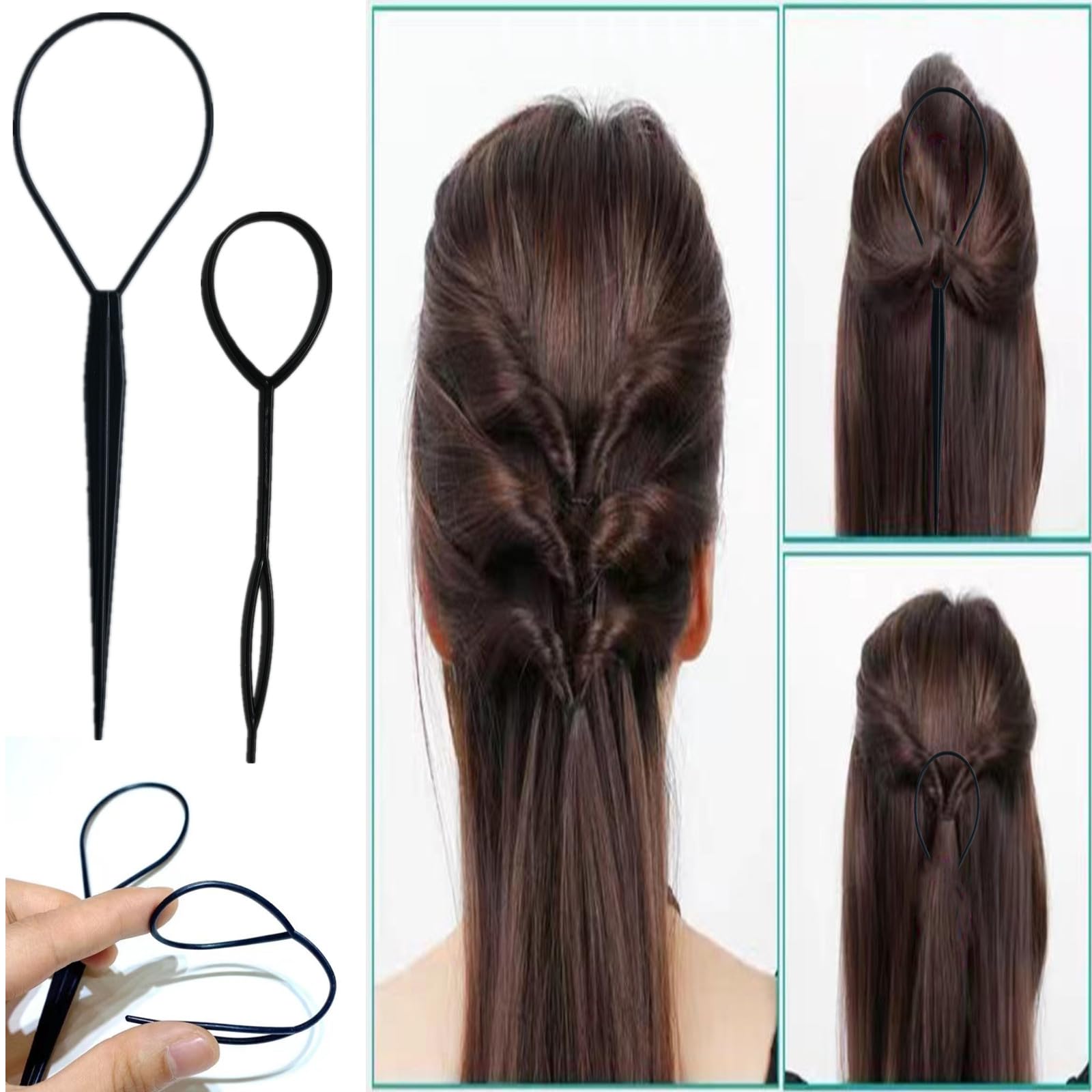 Zvorei 8Pcs Black Hair Brushes Set With 4Pcs Topsy Tail Tools, Teasing Bristle Brush, Edge Control Brush, And 2Pcs Metal Pin Rat