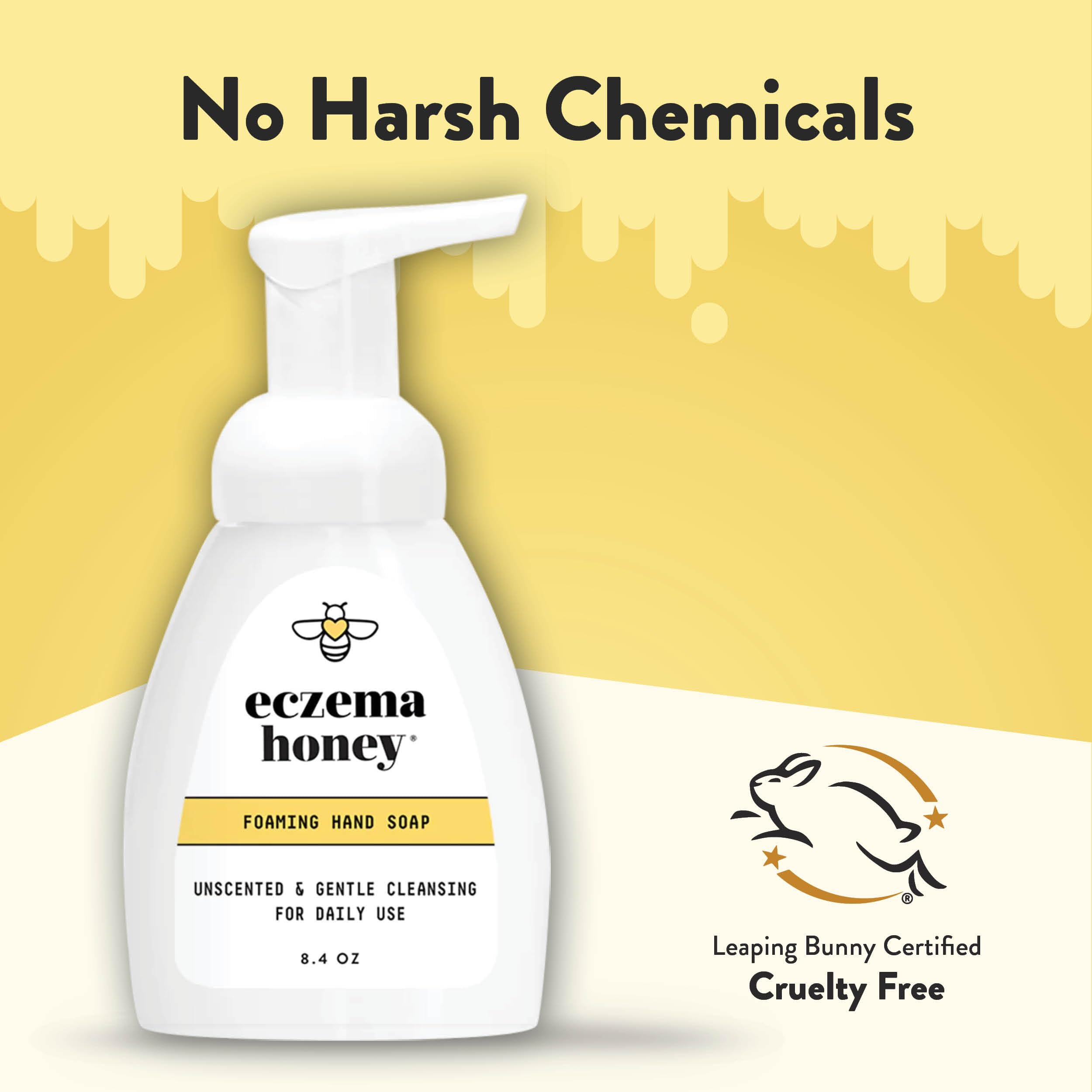 ECZEMA HONEY Gentle Foaming Hand Soap - Non-Toxic, Unscented, 8.4 Fl Oz - Clear Organic Hand Cleaner for Bathroom & Kitchen