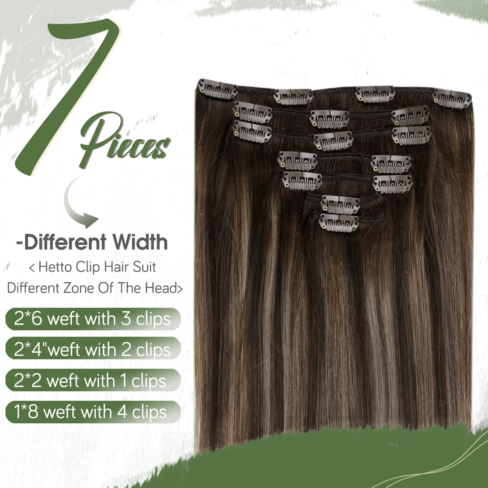 Hetto Brown Hair Extensions Clip In Human Hair Balayage Brown To Ash Brown Clip In Hair Extensions Ombre Brown Human Hair 7Pcs 1