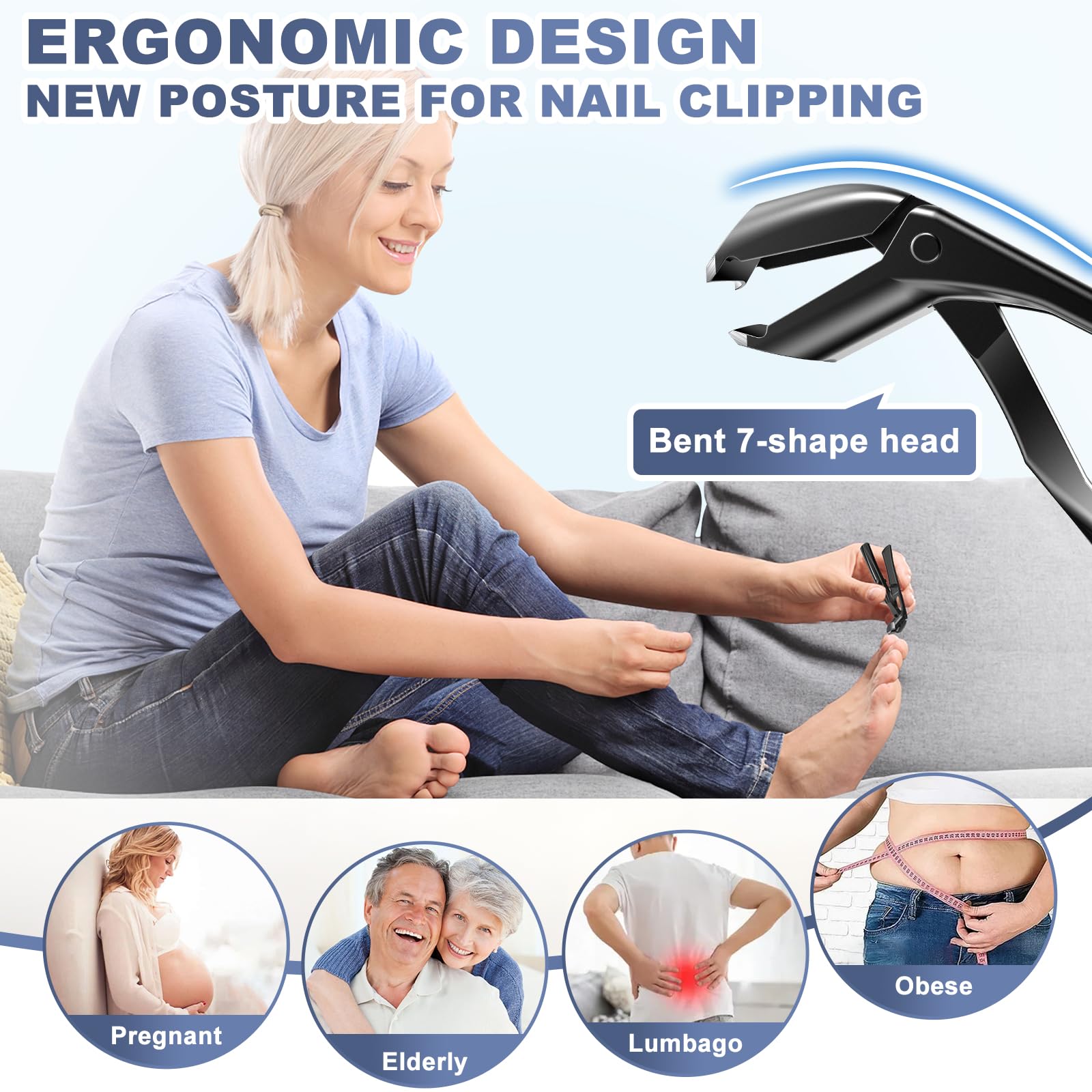 Angled Head Nail Clippers for Men - Toenail Clippers for Seniors Thick Toenails, Heavy Duty Nail Cutter with Catcher Long Handle