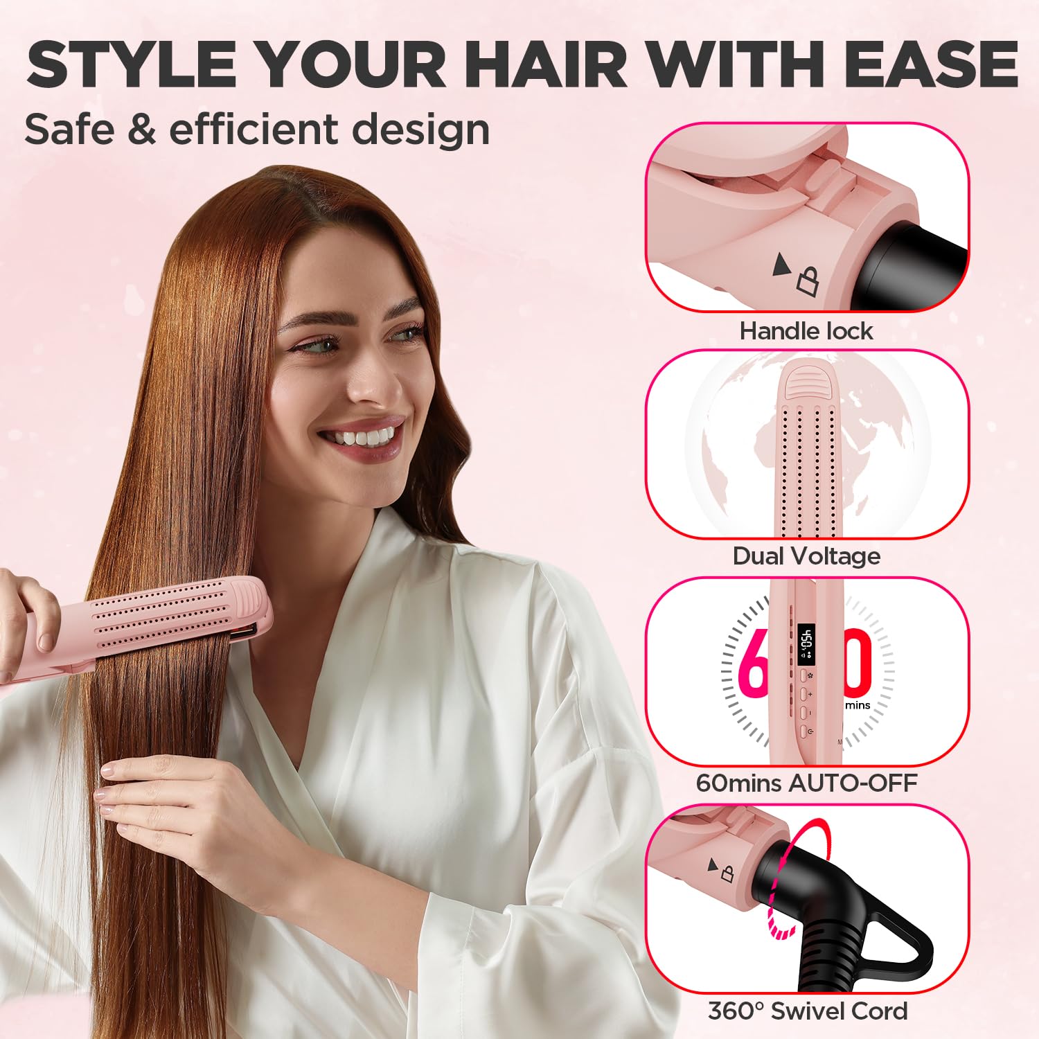 Miropure 360 Airflow Styler Curling Iron, Titanium Flat Iron Hair Straightener And Curler 2 In 1, Professional Curing Wand With