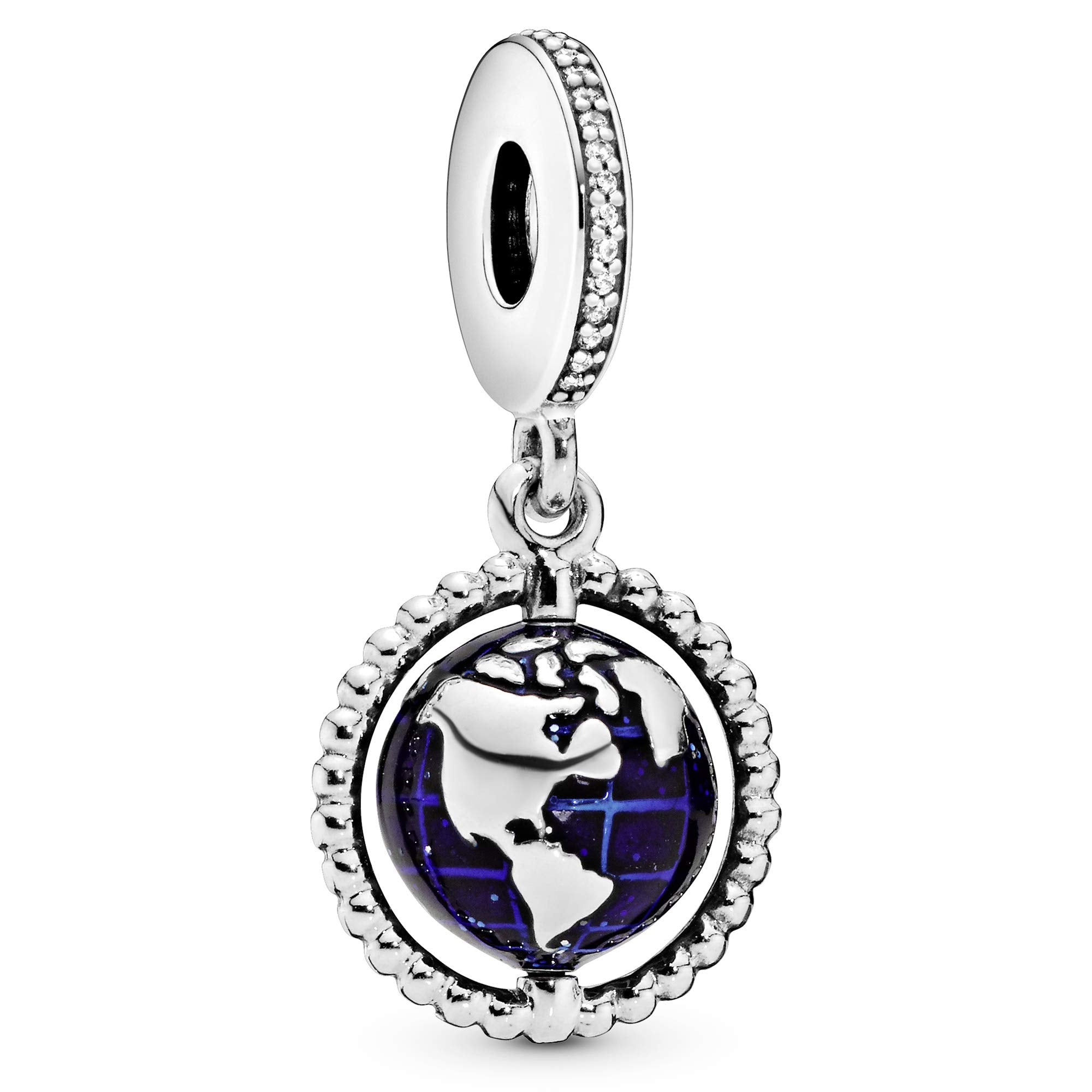 PANDORA Jewelry Spinning Globe Dangle Cubic Zirconia Charm in Sterling Silver, No Box