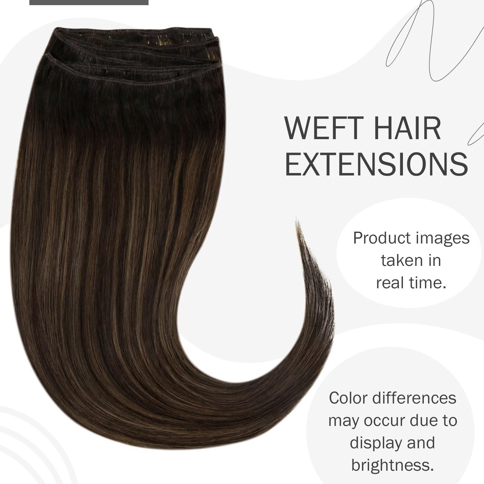 Hetto Ombre Sew In Hair Extensions Human Hair Weft Extensions 14 Inch 80G 2/8/2 Darkest Brown With Light Brown Weft Hair Extensi