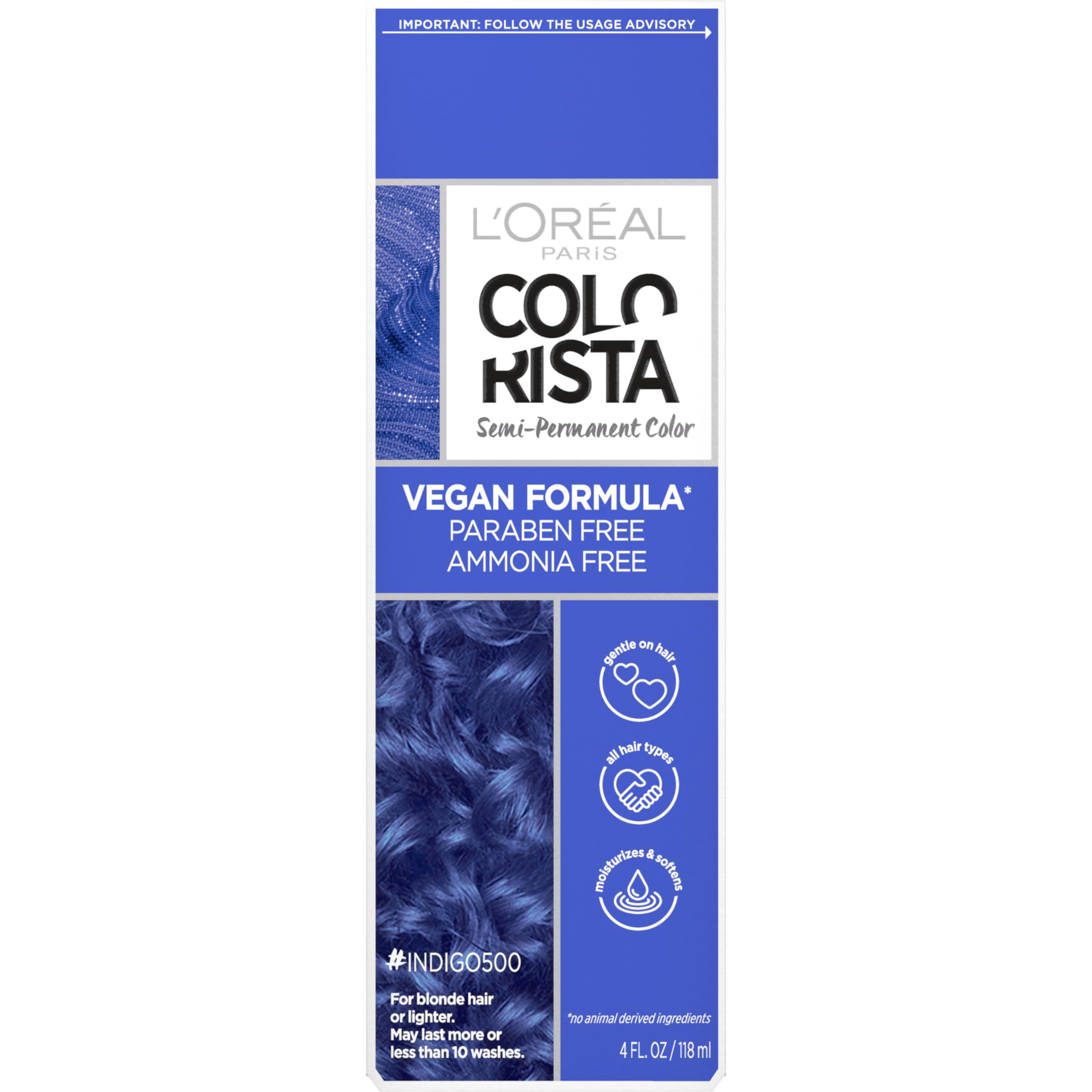 L'Oreal Paris Colorista Semi-Permanent Hair Color for Light Bleached or Blondes, Indigo