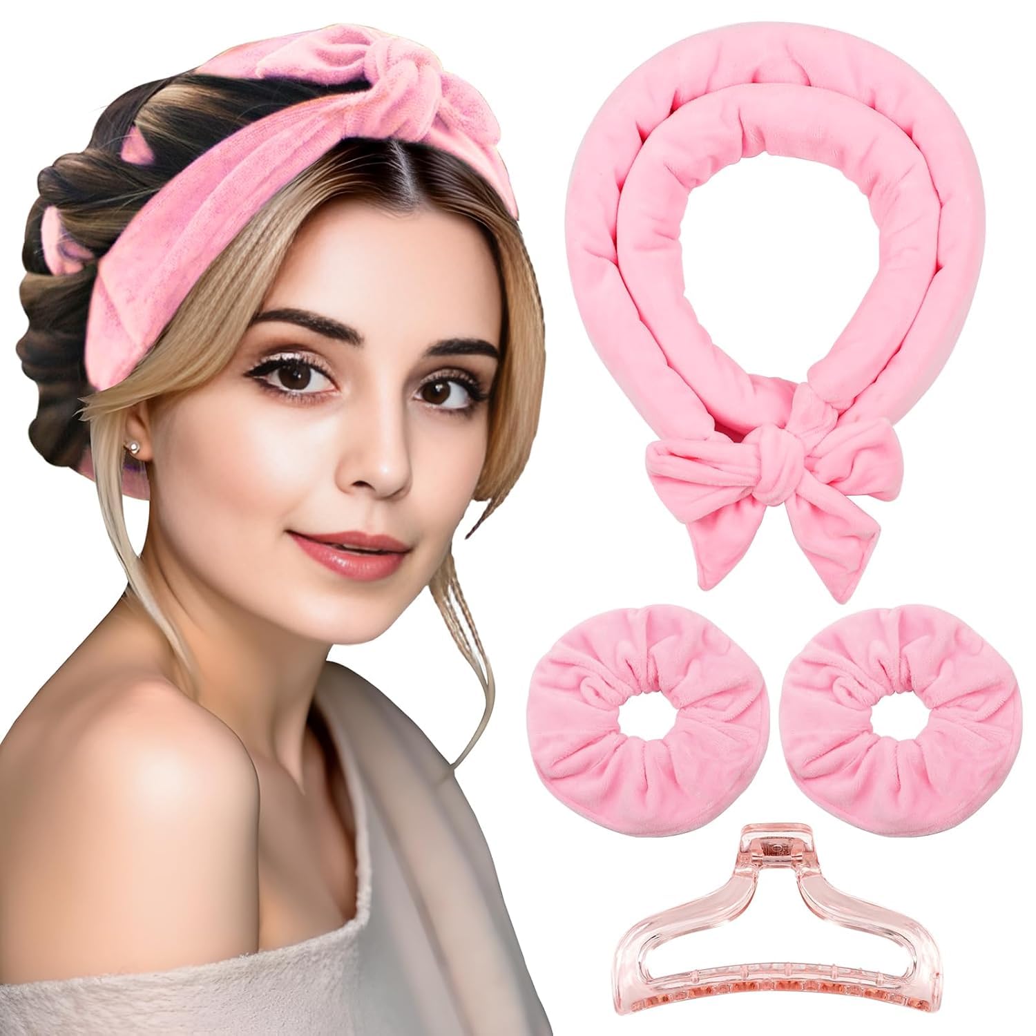 Siqulix Heatless Hair Curler,No Heat Curling Rod Headband,No Heat Hair Curlers Overnight Velour Hair Curls Roller Wrap For Women