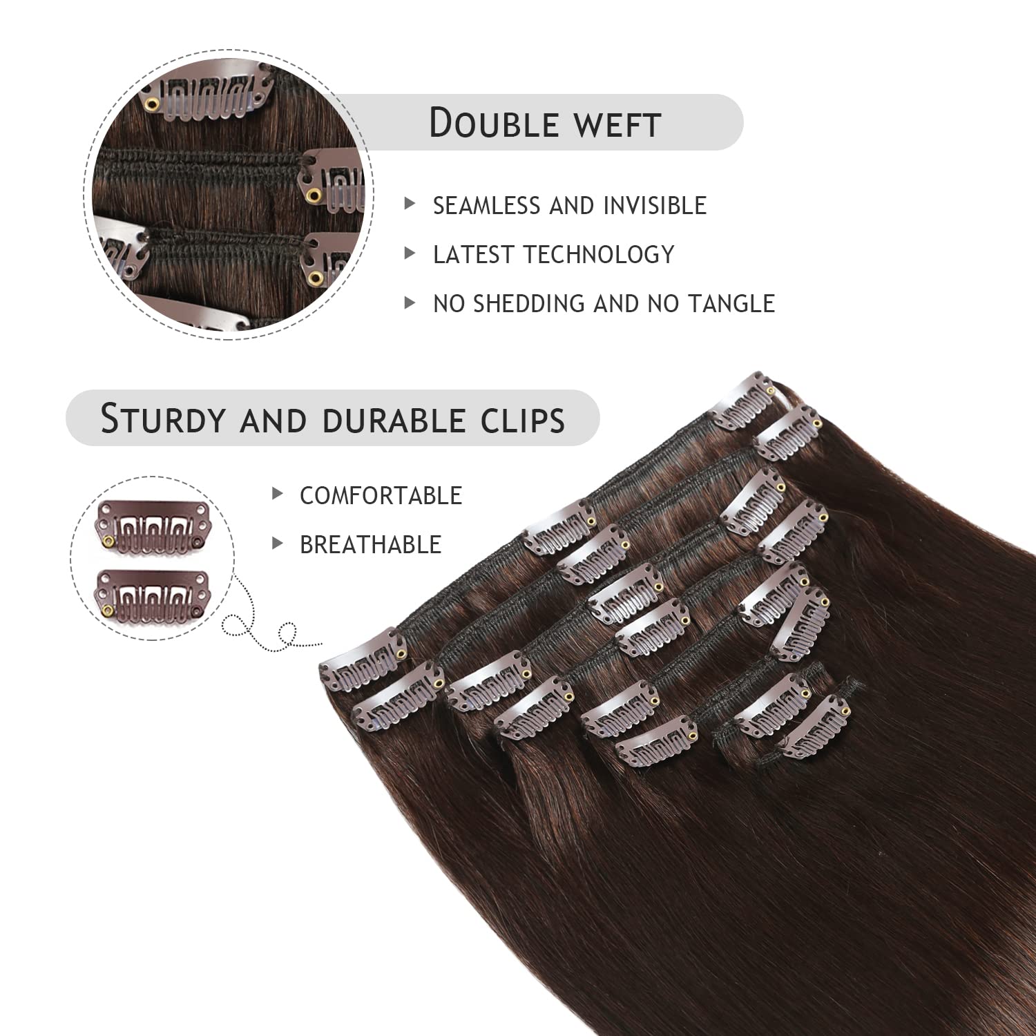 YILITE Clip in Hair Extensions 100% Remy Human Hair 8Pcs 120 Gram Double Weft Straight Real Human Hair Straight Clip in Hair Ext