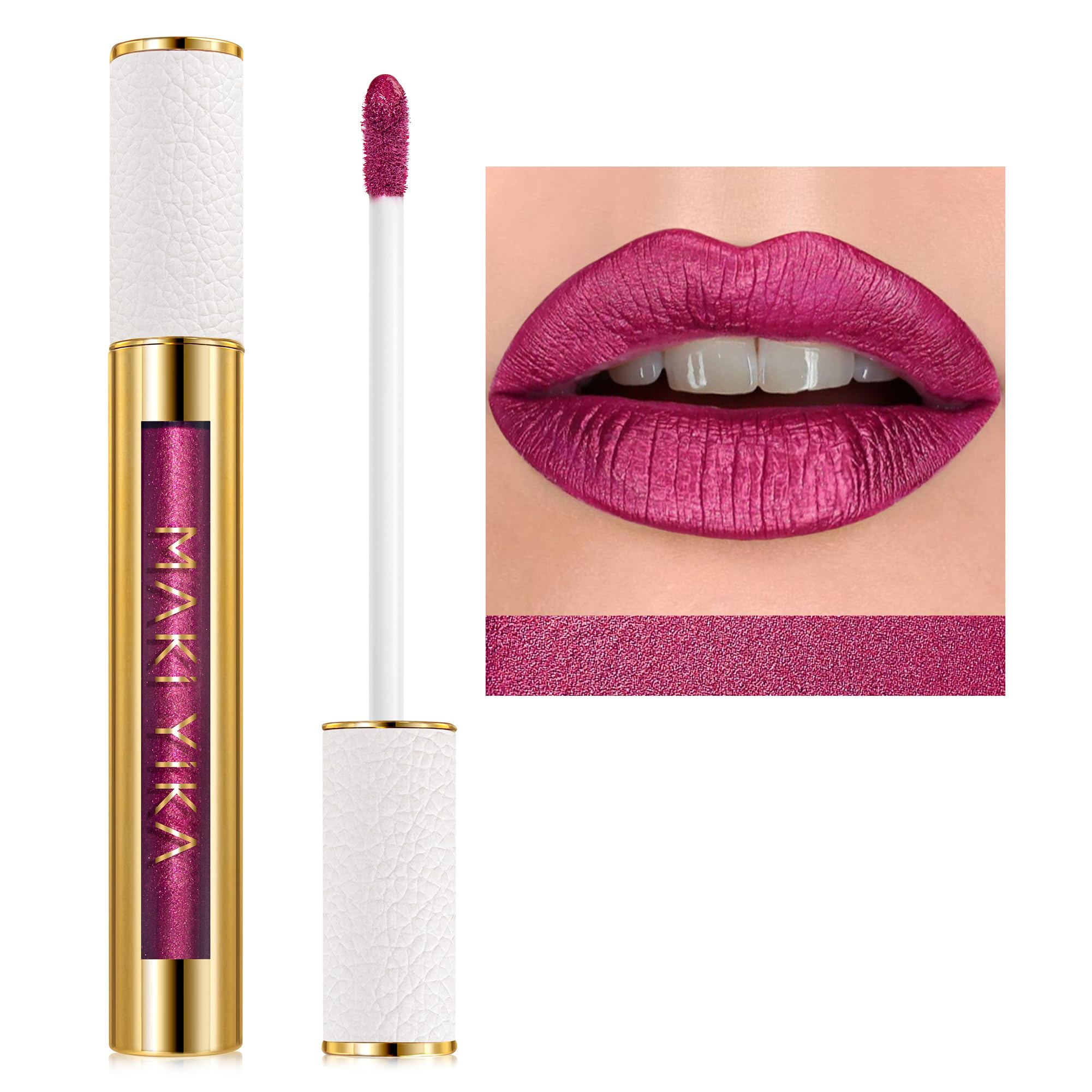 MAKI YIKA Metallic Lipstick - Long Lasting Hot Pink Lipstick for Women, High Shine No Smudge Transferproof Full-Coverage Lip Glo