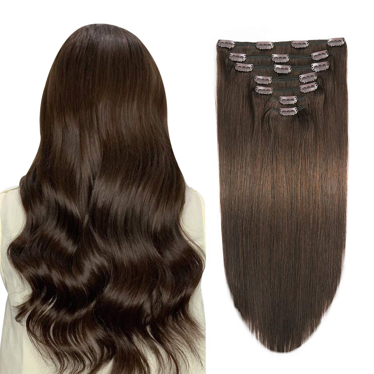 SUYYA Clip in Hair Extensions Real Human Hair,Hair Extensions Clip ins Straight Human Hair Clip ins Double Weft Human Hair Clip