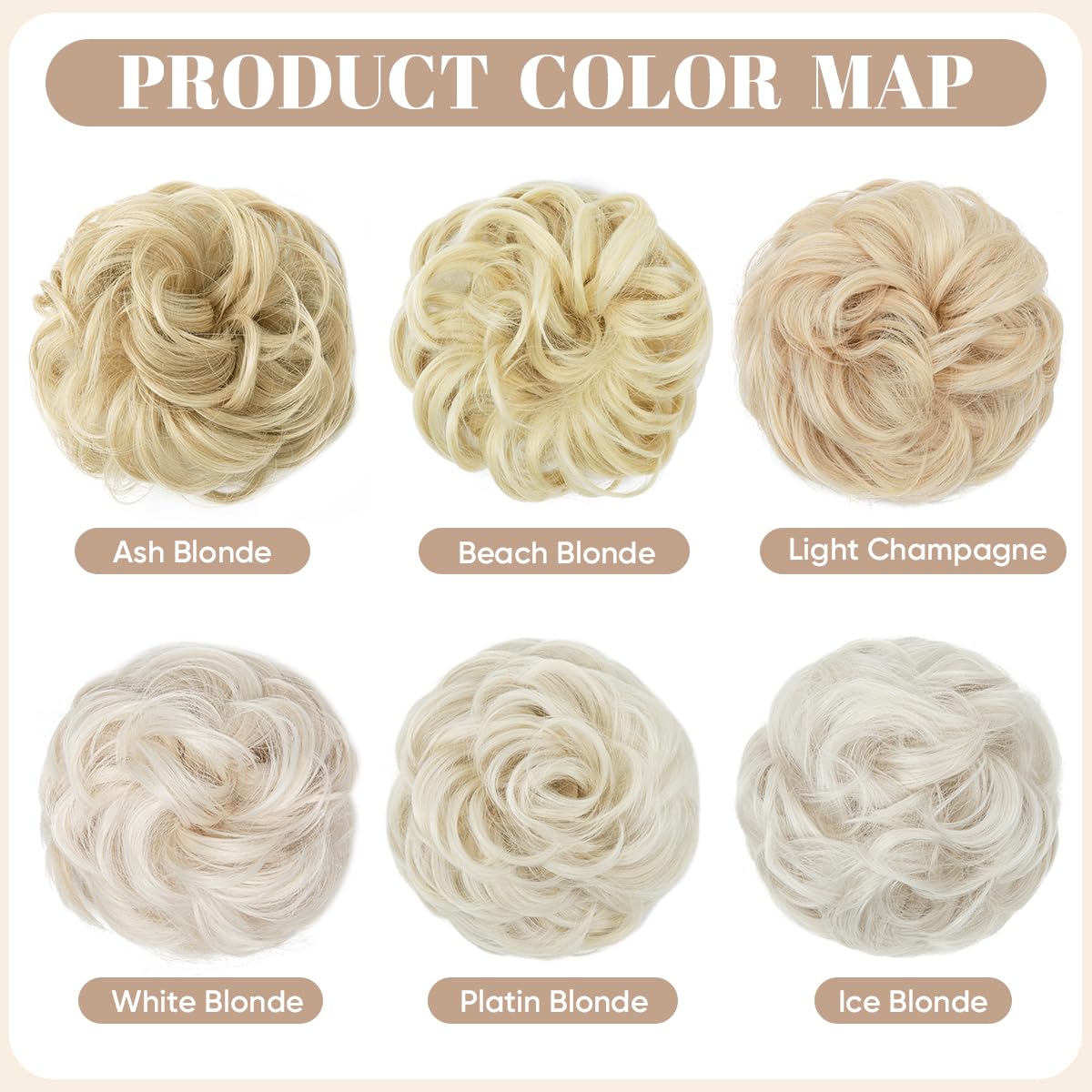 Sarla 2Pcs Beach Blonde Updo Messy Bun Hair Hair Piece Synthetic Wavy Curly Scrunchies Ponytail Extension For Women Girls