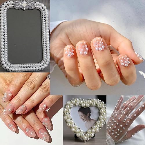 Nail Art Flat Back Half Round Pearl Kits 17, 1 Box of 5600 Pcs Flat-Back Pink AB Pearl with Tweezer and Picker Pencil for Home D