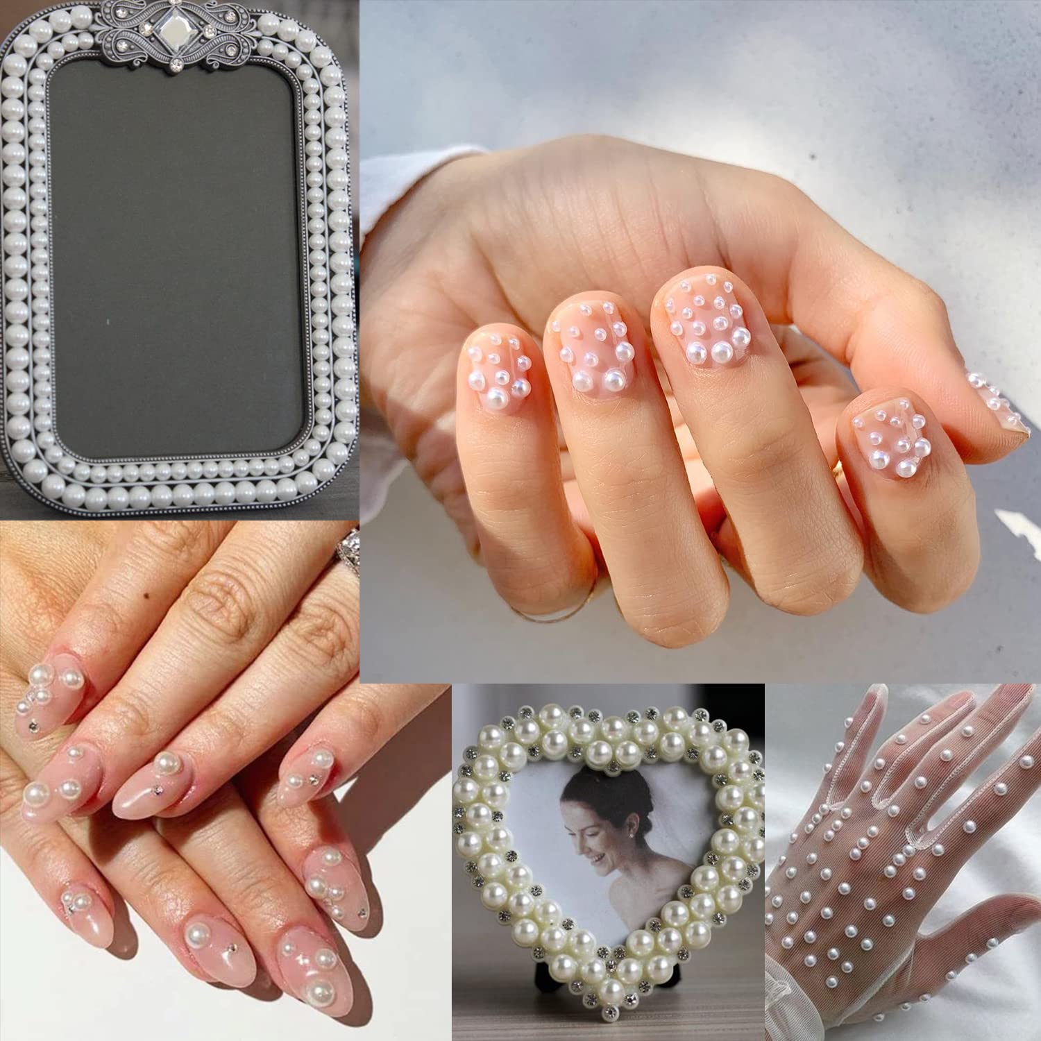 Nail Art Flat Back Half Round Pearl Kits 12, 1 Box of 5600 Pcs Flat-Back Pink Pearl with Tweezer and Picker Pencil for Home DIY