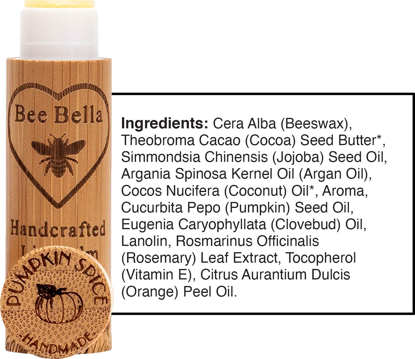 Bee Bella Lip Balm Pumpkin Spice (3 Pack)- With Beeswax, Coconut Oil, Jojoba Oil, Vitamin E Oil, Argan Oil And More For Soft And
