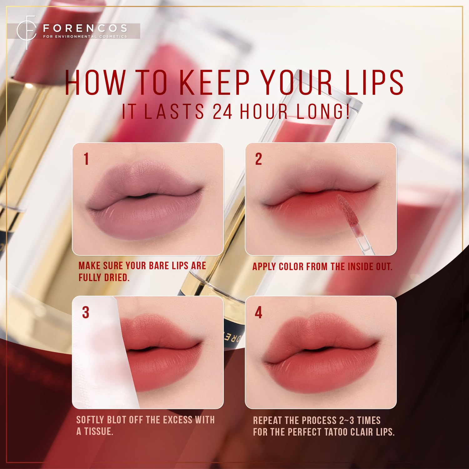 Forencos Long Lasting Waterproof Lip Stain Liquid Lipstick, Velvet Matte, Longwear, High Pigmentation, Tattoo Lips, Weightless,
