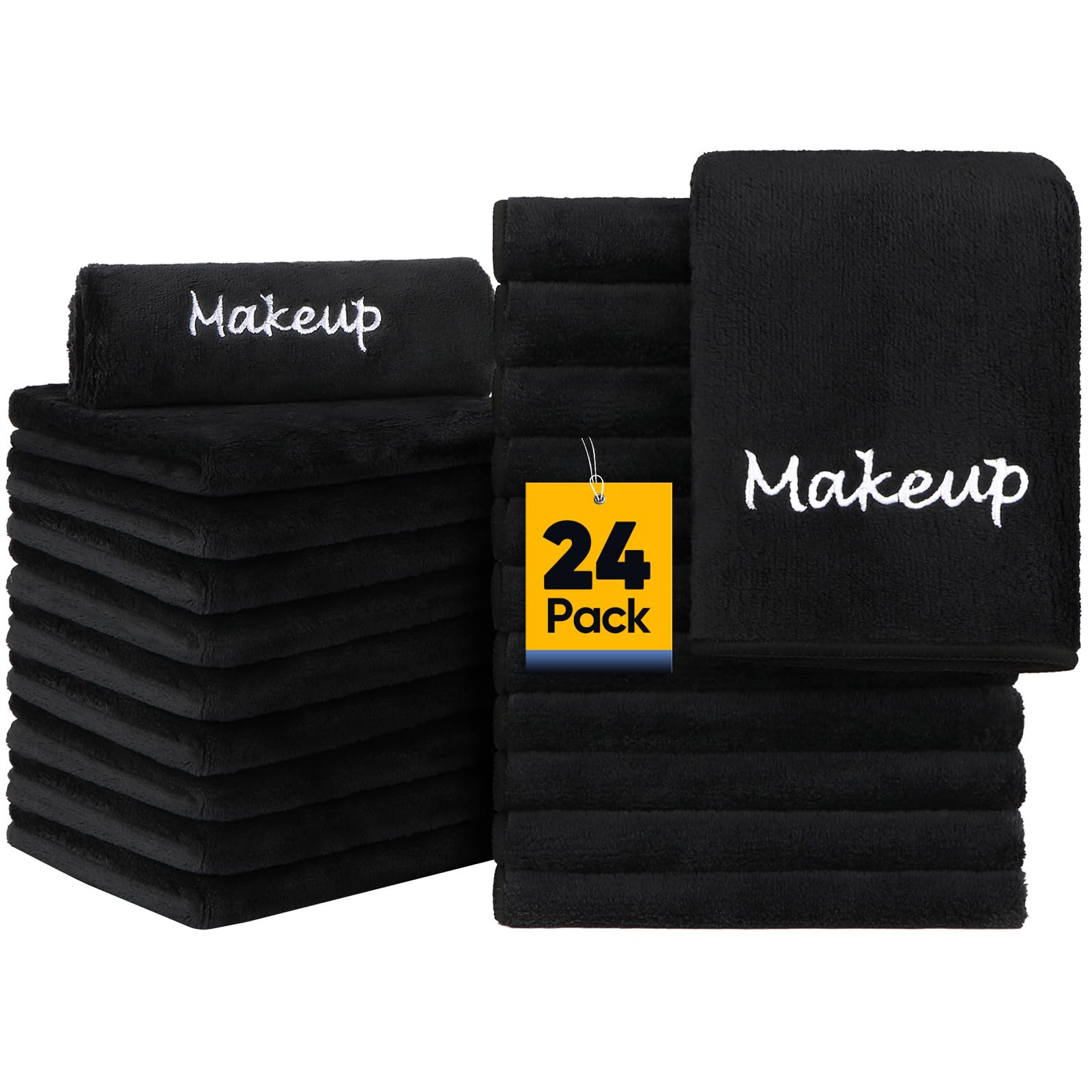 Unimade Makeup Remover Cloths, 24 Pack Black Facial Wash Cloths, Soft Coral Fleece Microfiber Face Towels For Face, Hand, And Ba