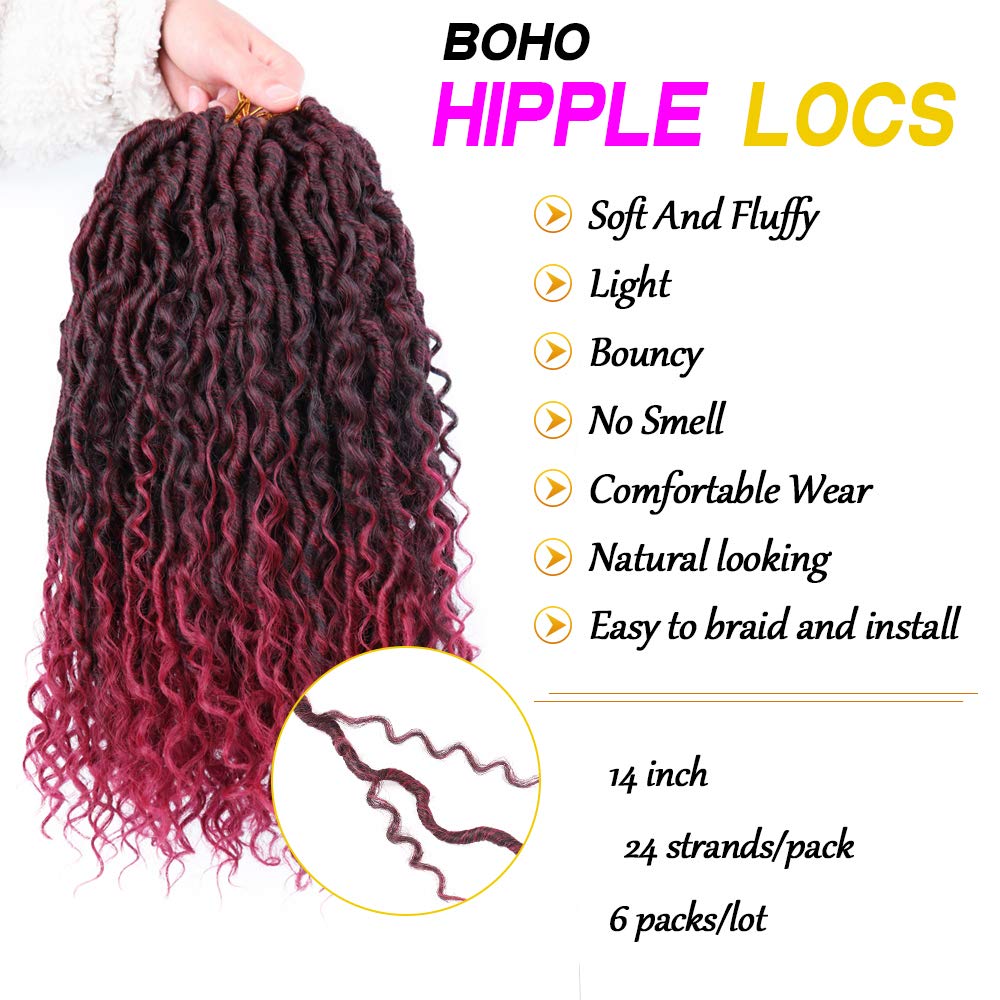 6 Packs Curly Faux Locs Crochet Hair Bohemian Locs Crochet Hair 14 Inch New Goddess Locs Crochet Hair Boho Hippie Locs Synthetic