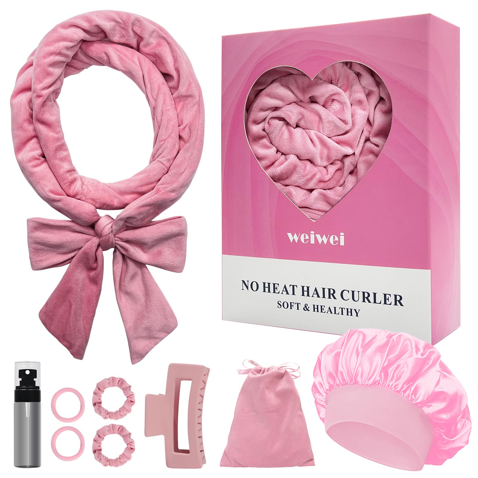 weiwei Heatless Overnight Curling Headband, 70'' Soft Hair Rollers to Sleep In, Long Wave Hair Wrap for Women, 9PCS Curling Rod 