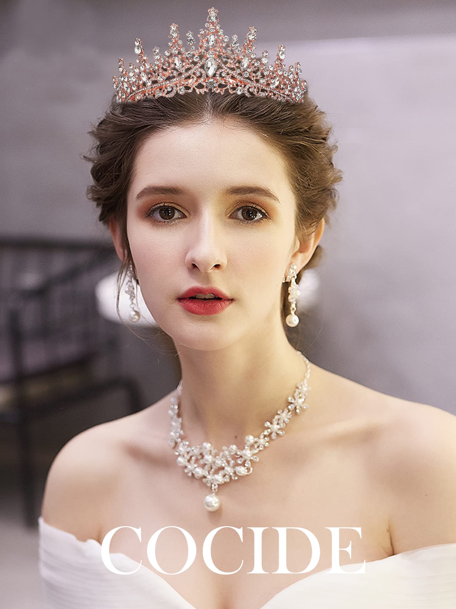 COCIDE Tiara and Crown for Women Crystal Queen Crown Rhinestone Tiara for Girl Bride Wedding Hair Accessories for Bridal Birthda