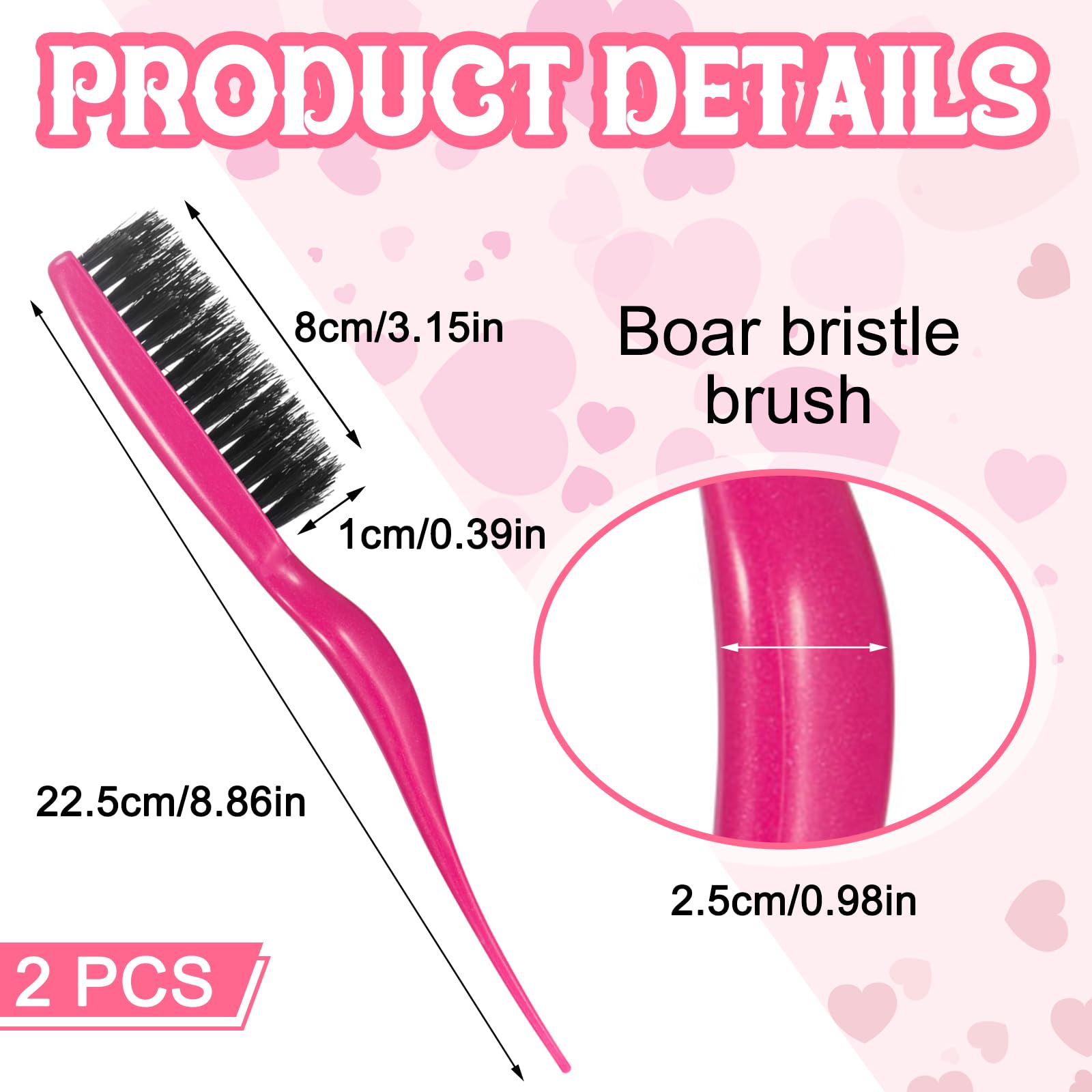 2 Pieces Boar Bristle Brush Comb Hair Teasing Brush For Women Men Salon Boar Nylon Bristle Beauty Styling Backcombing Brush (Fuc