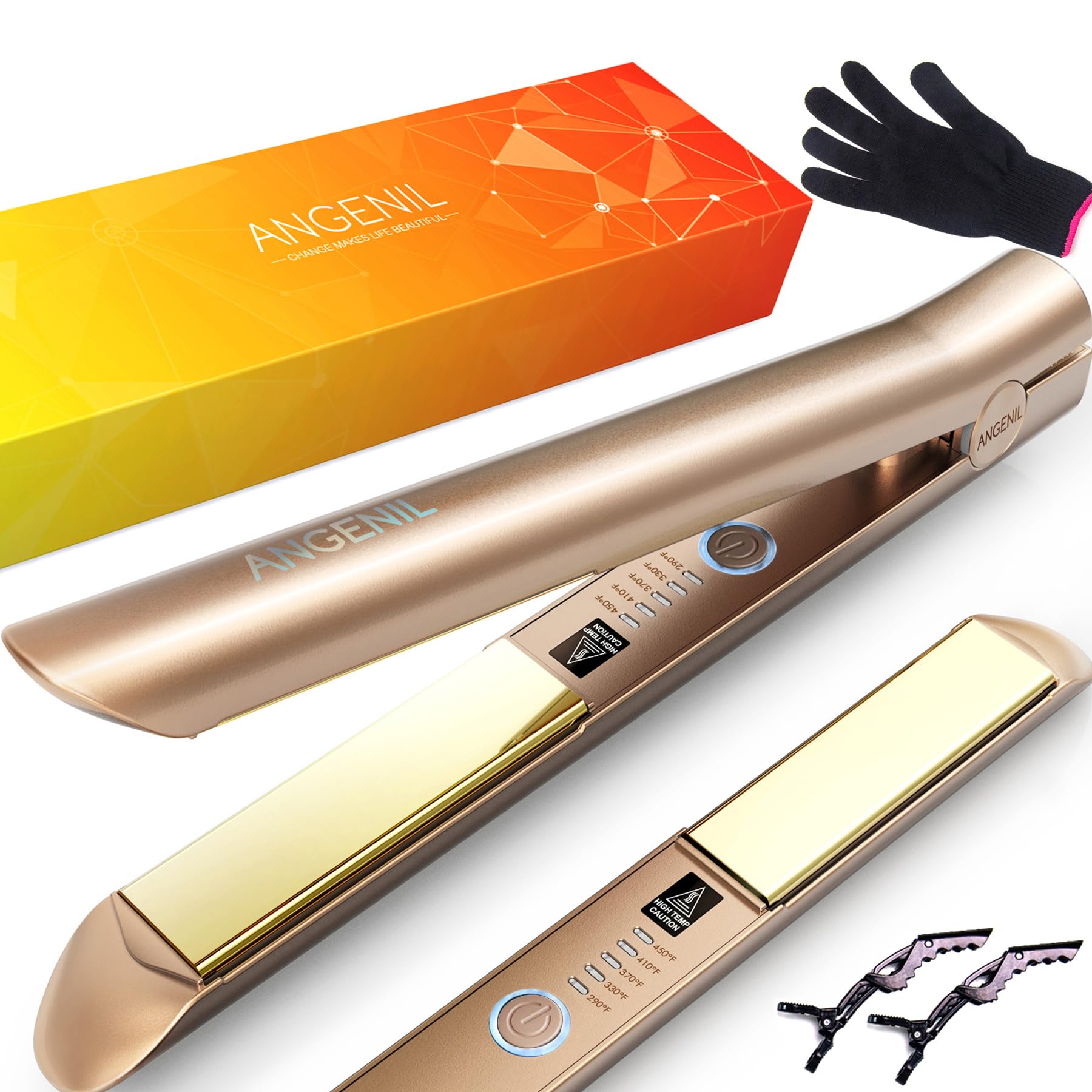 ANGENIL Nano Titanium Flat Iron Hair Straightener and Curler 2 in 1, Straightening Curling Hair Styling Irons for Women All Hair