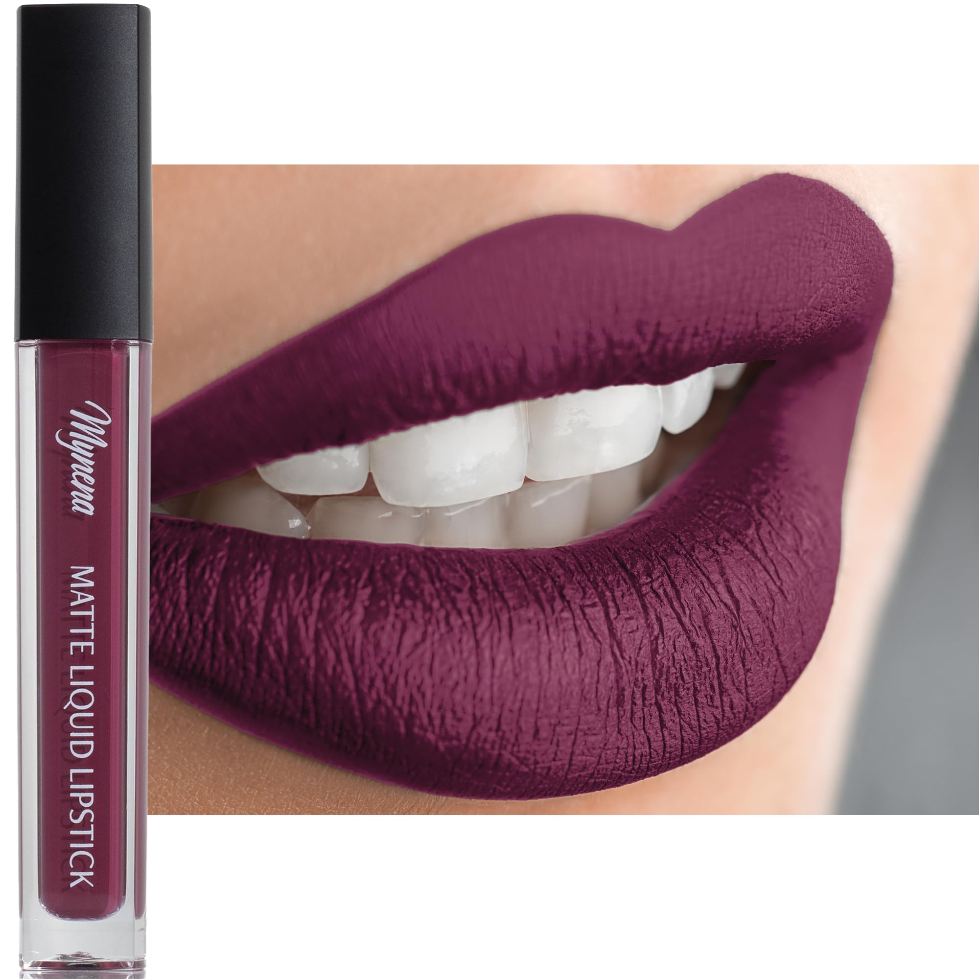 Mynena Dark Purple Long-Lasting Matte Liquid Lipstick Intense Color Smudge-Proof & Waterproof Comfortable Hydrating Shea Butter