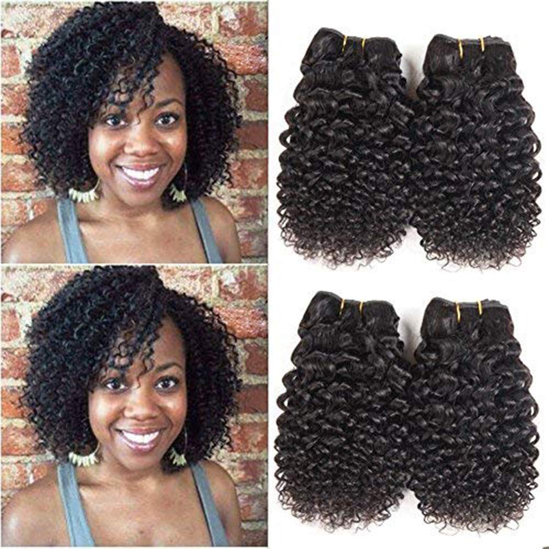 Luxnovolex Brazilian Curly Bundles Human Hair Kinky Curly 4 Bundle Short Virgin Human Hair Deals 50g/Bundle Unprocessed Remy Jer