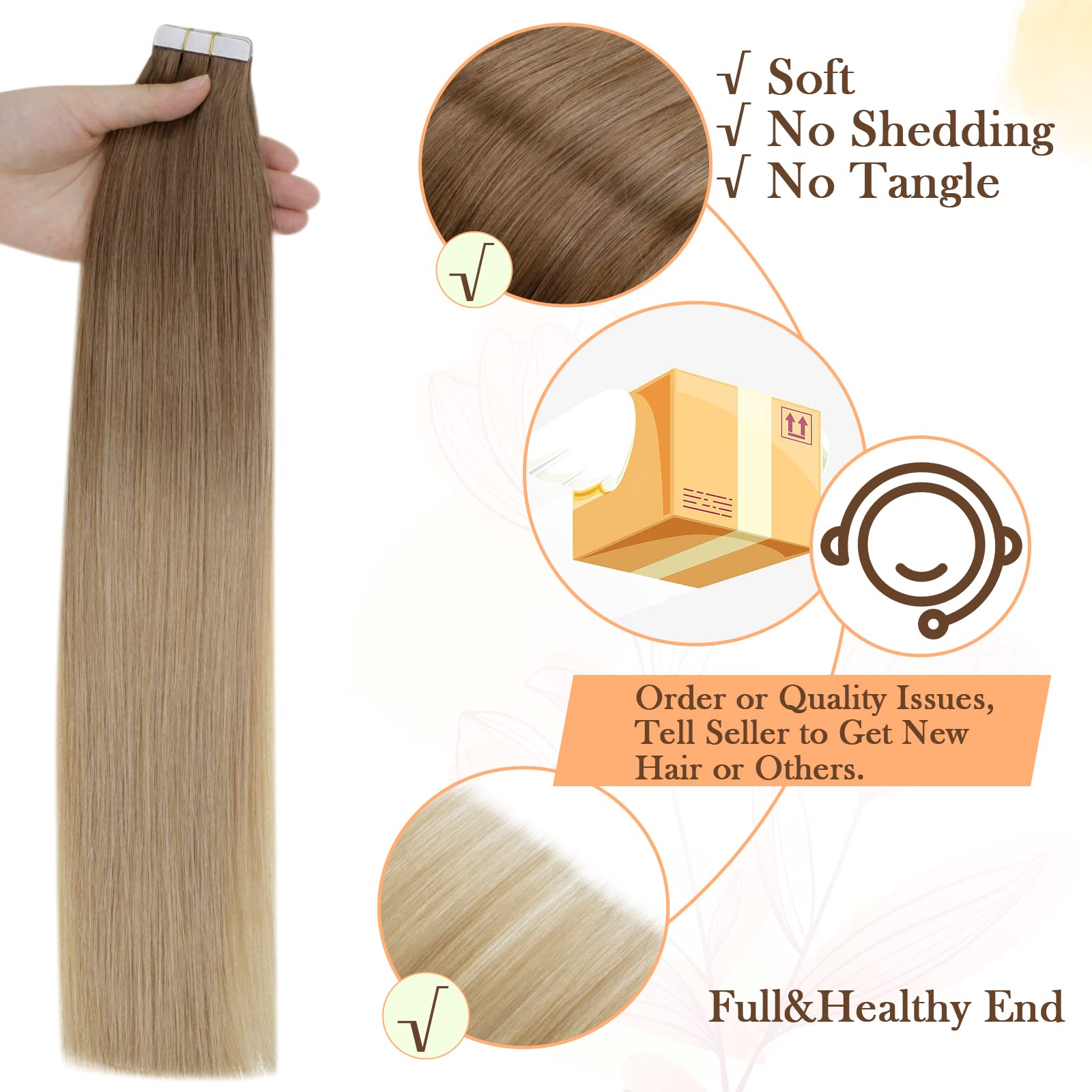 Easyouth 12Inch Tape In Hair Extensions Human Hair Balayage Brown Fading To Golden Blonde Real Human Hair Tape In Extensions Dou