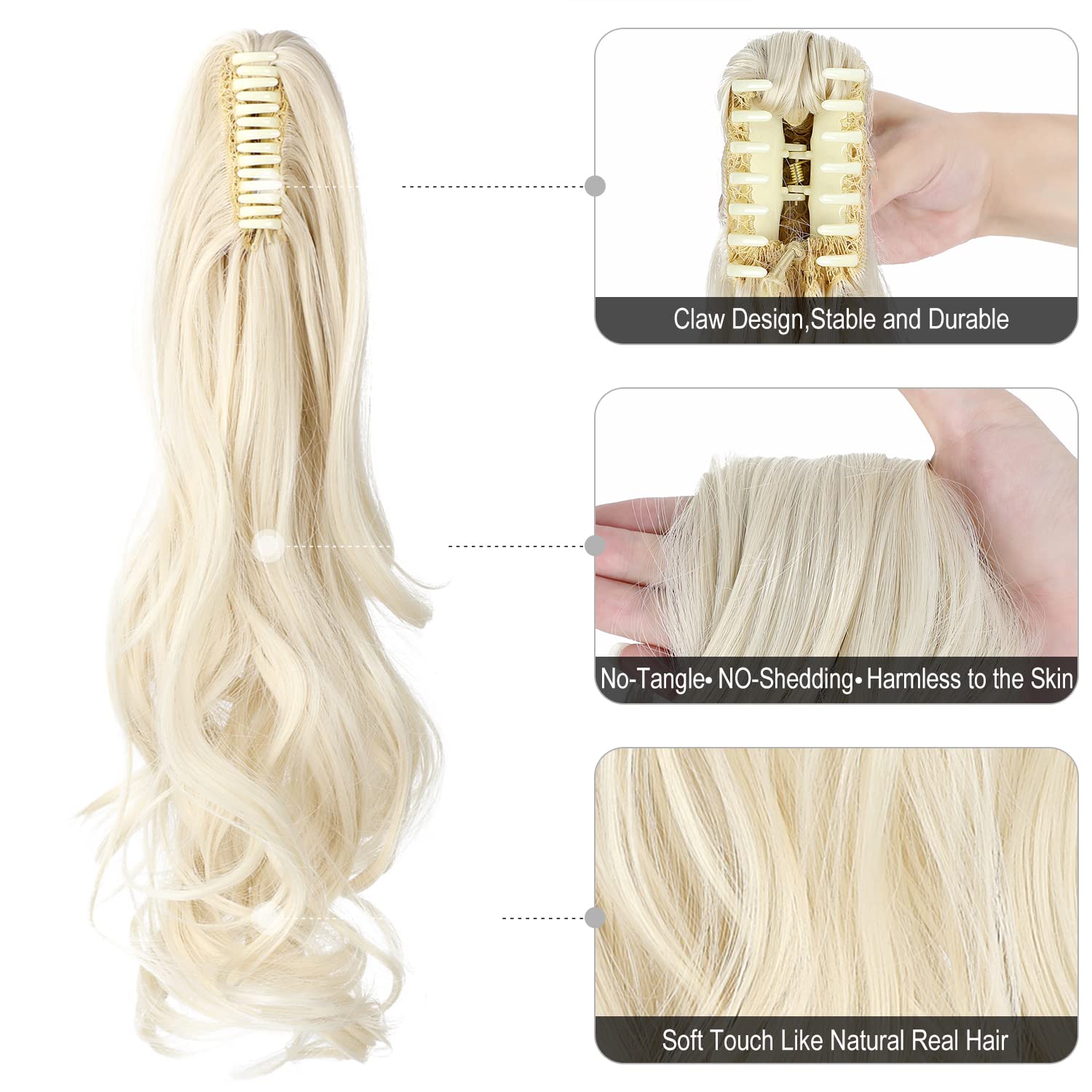 Mitrygreen 18" Wavy Ponytail Extension - Platinum Blonde Synthetic Clip-in Hairpiece for Women