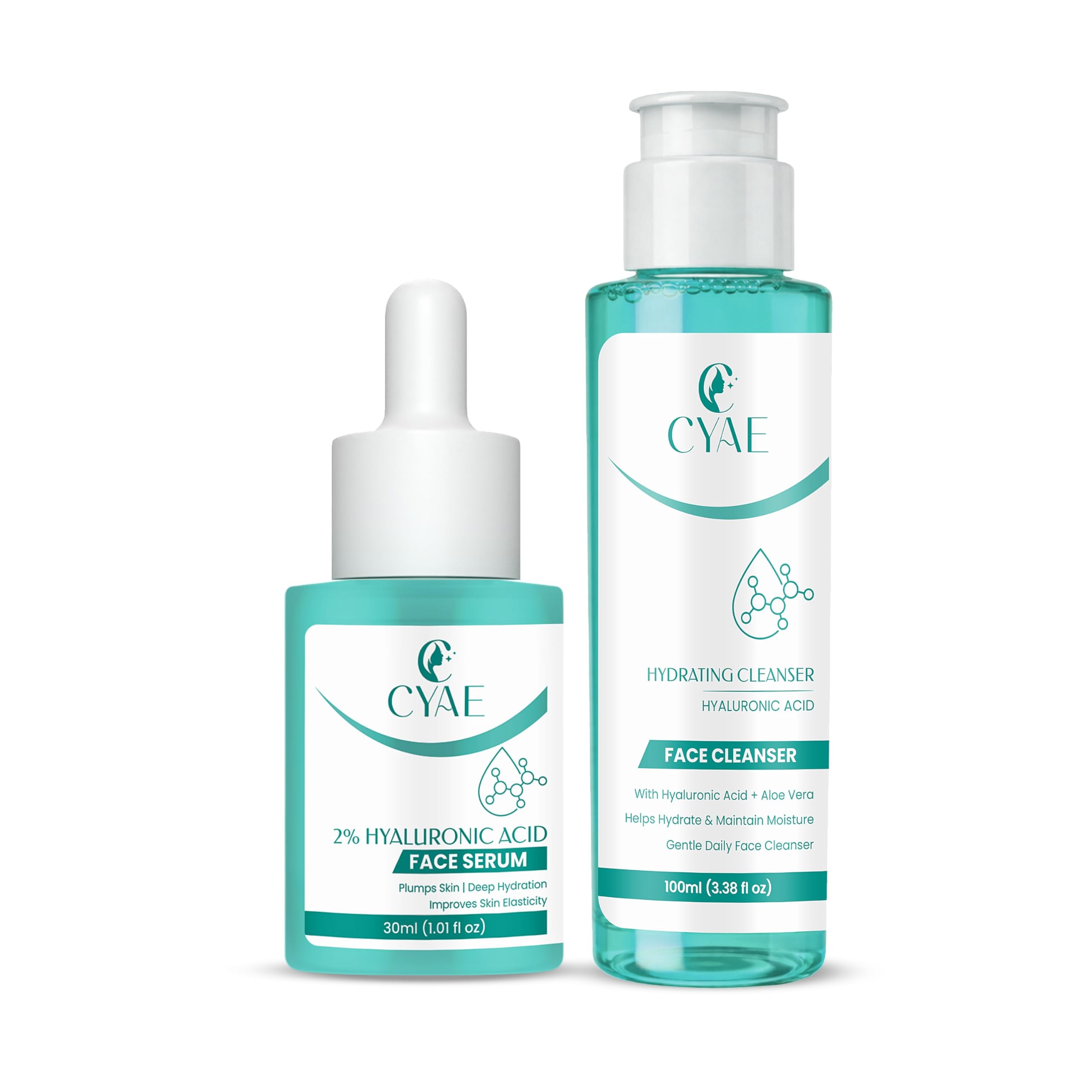 Cyae Hydrating Cleanser 100Ml & 2% Hyaluronic Acid Face Serum 30Ml Combo | Gentle Daily Cleanser + Deep Hydration Serum For Men 